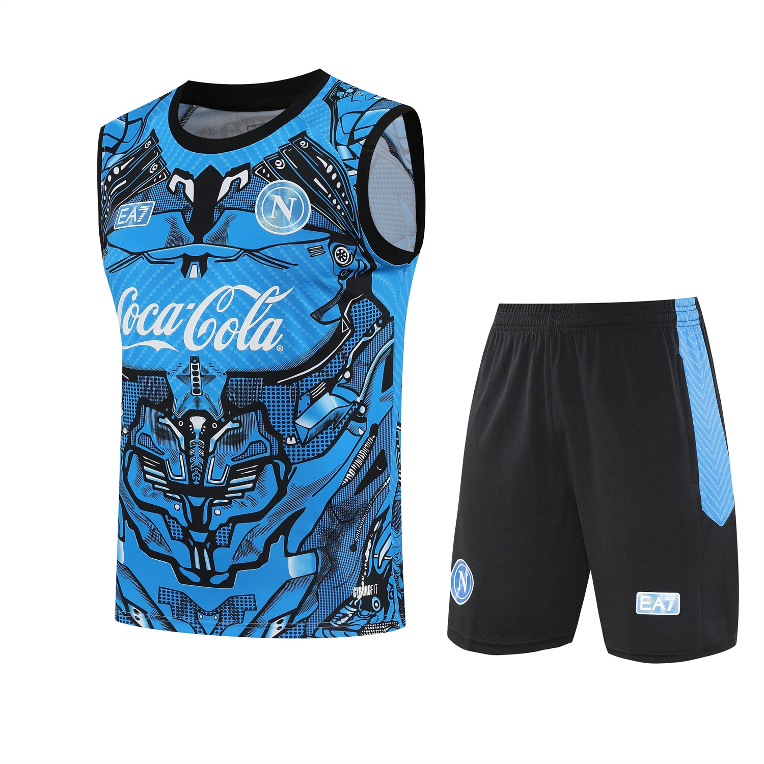 TFK-turbofussballkit-Napoli 25-26 Vest Training Set - Blue Mecha Vest & Black Shorts