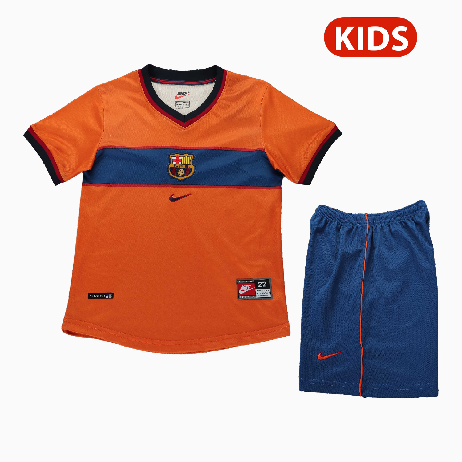 TFK-turbofussballkit-Retro Barcelona 1998-99 Third Kids Kit