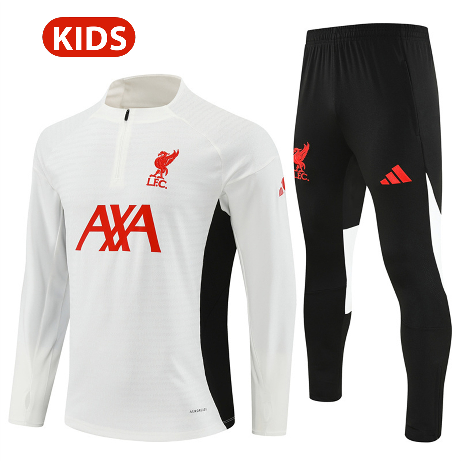 TFK-turbofussballkit-Liver.pool 25-26 Kids Long Sleeve Training Set - Player Version - White Top & Black Pants