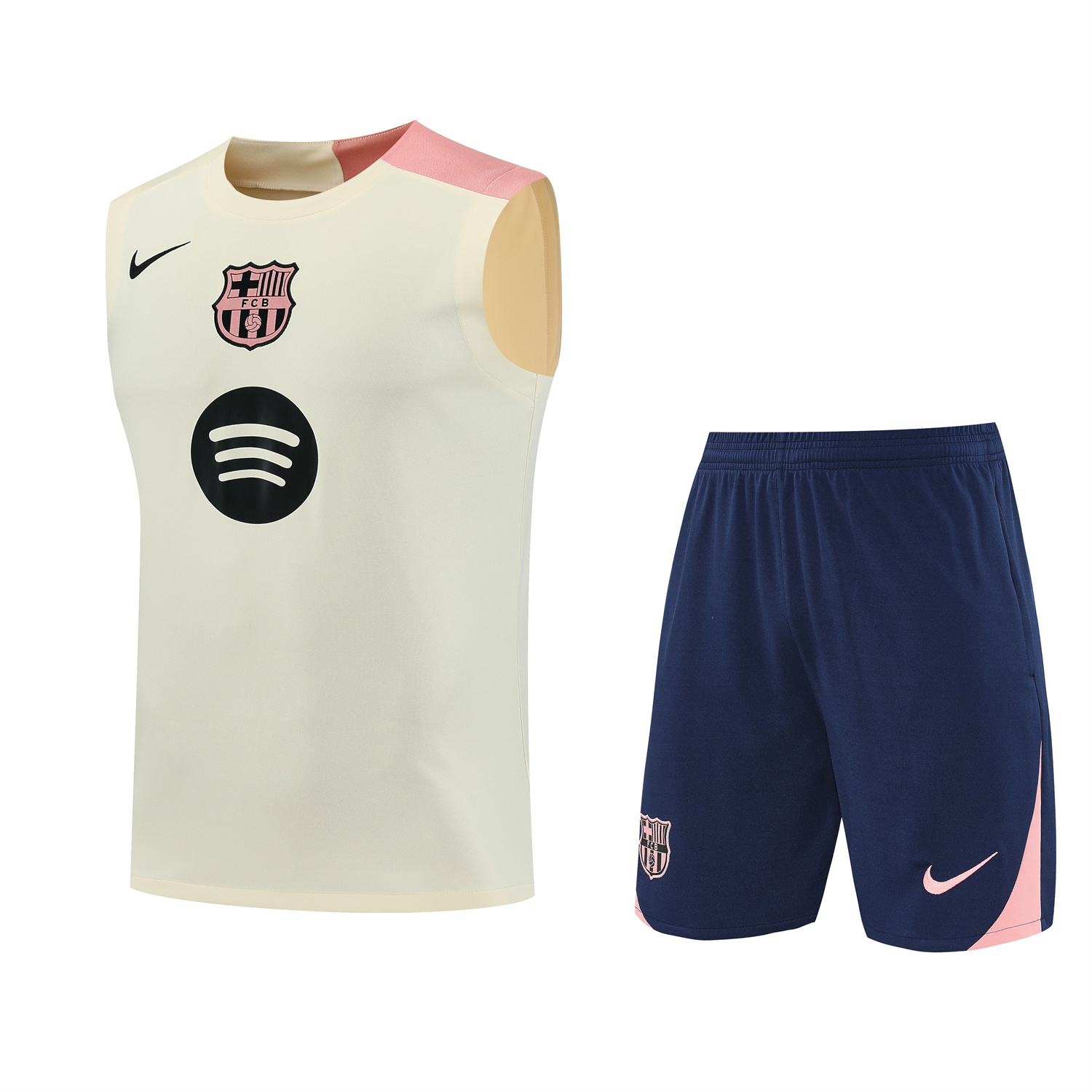 TFK-turbofussballkit-Barcelona 25-26 Vest Training Set - Cream Vest & Deep Blue Shorts