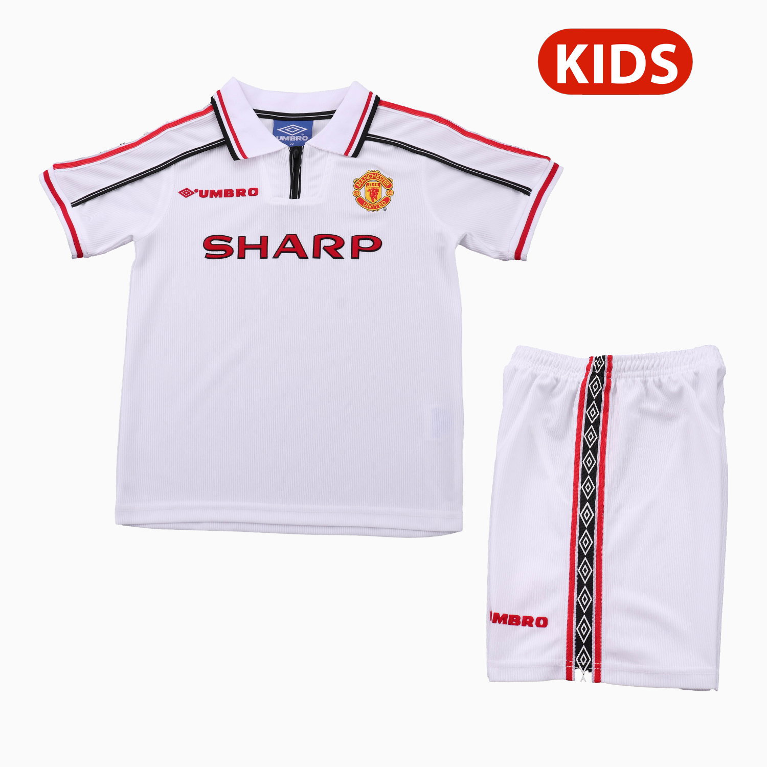 TFK-turbofussballkit-Retro Manchester United 1998-99 White Special Kids Kit