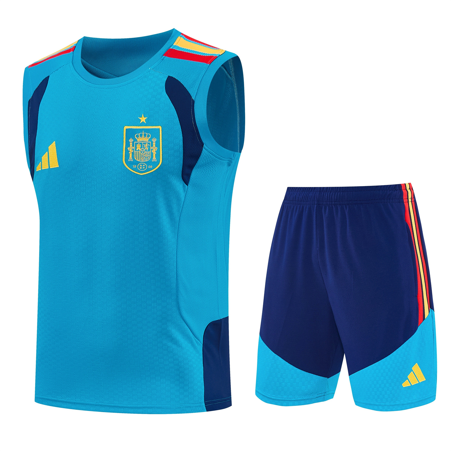 TFK-turbofussballkit-Spain 2026 Vest Training Set - Lake Blue Vest and Dark Blue Shorts