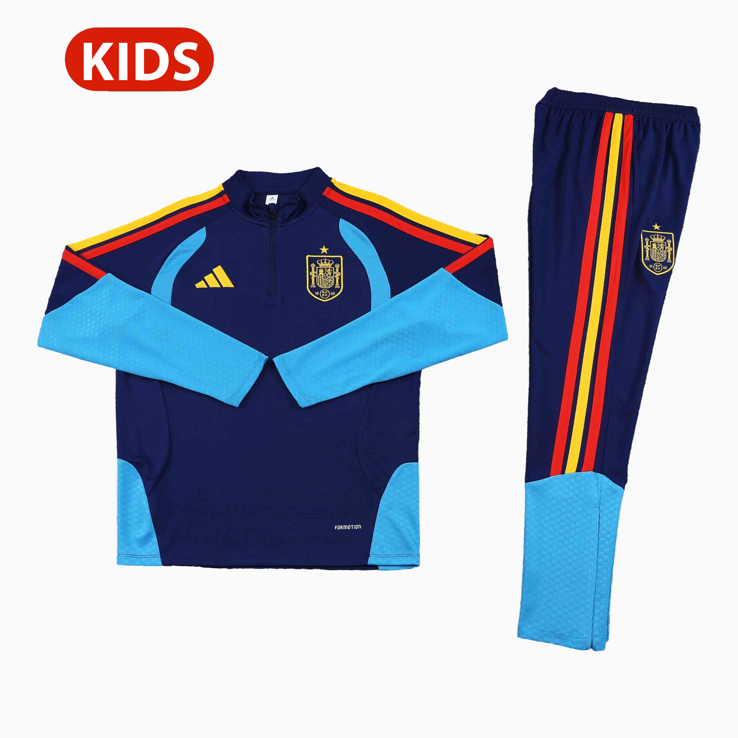 TFK-turbofussballkit-Spain 2026 Kids Long Sleeve Training Set - Deep Blue Top & Pants