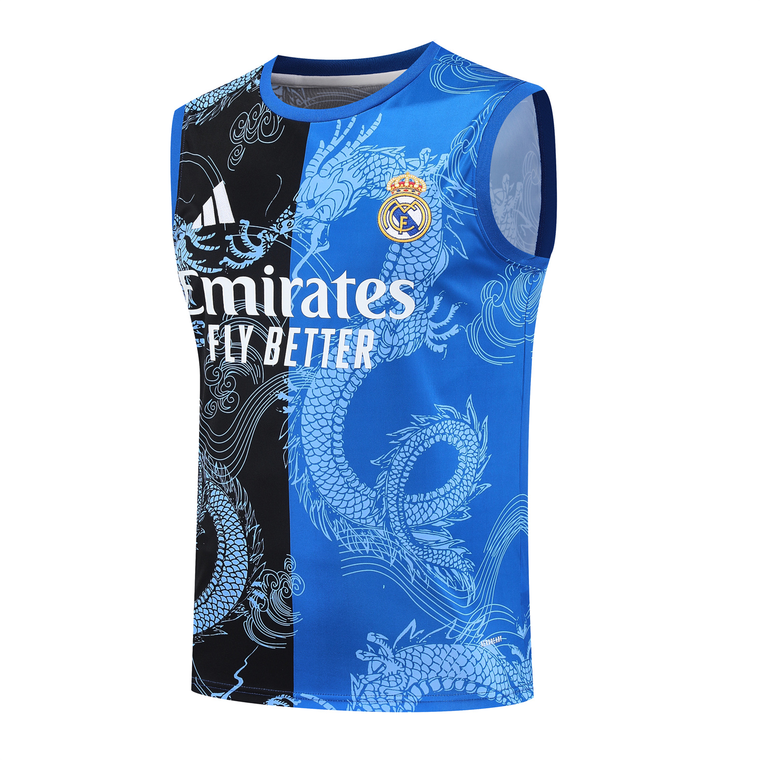 TFK-turbofussballkit-Real Madrid 25-26 Vest Training Set - Blue Black Dragon Vest & Black-White Shorts