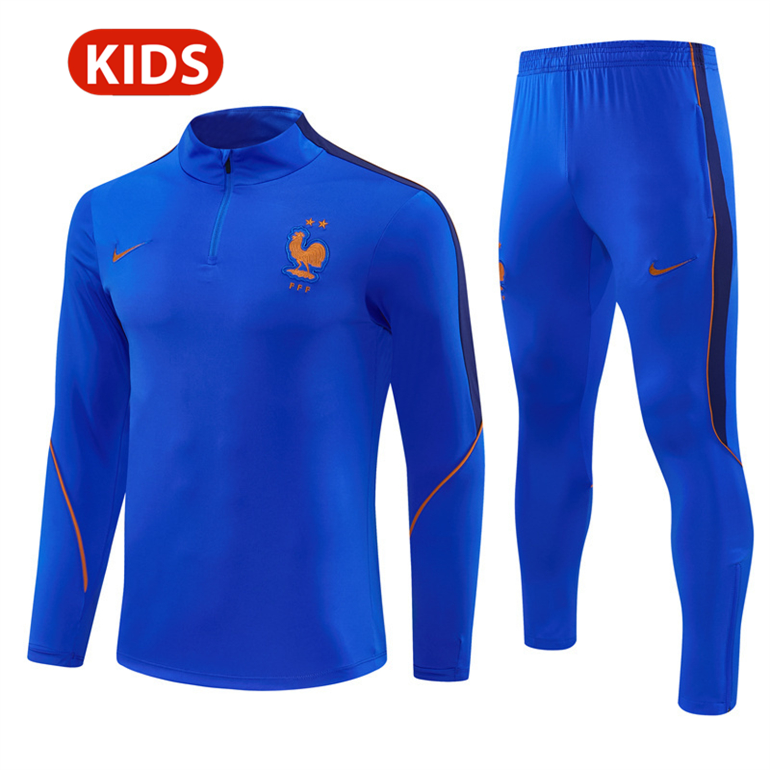 TFK-turbofussballkit-France 2026 Kids Long Sleeve Training Set - Royal Blue Top & Pants