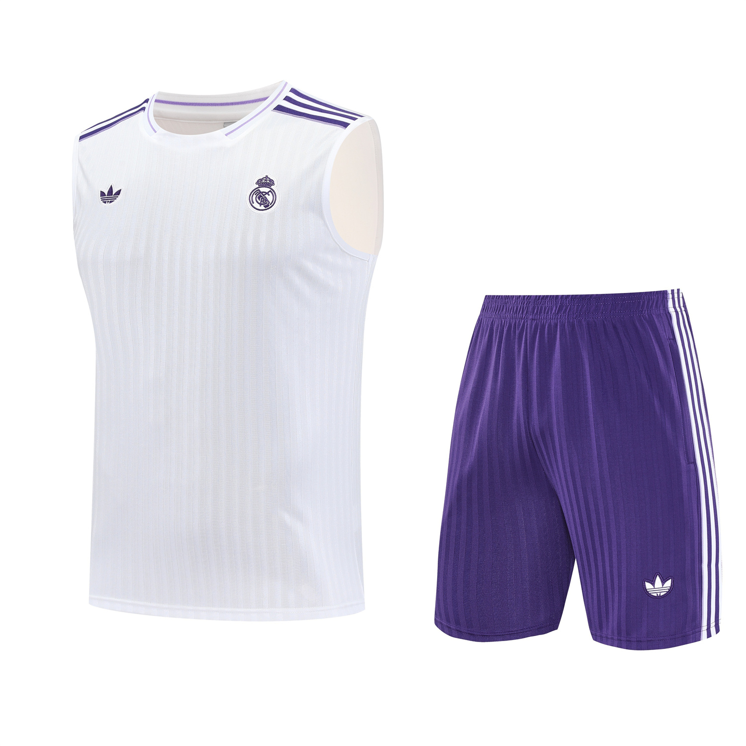 TFK-turbofussballkit-Real Madrid 25-26 Vest Training Set - Pure White Vest & Purple Shorts