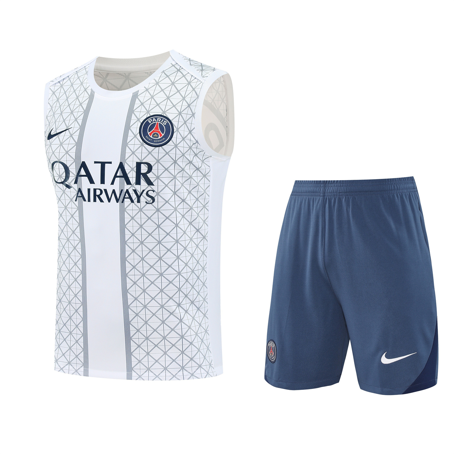 TFK-turbofussballkit-Paris Saint-Germain PSG 25-26 Vest Training Set - White Vest & Deep Blue Shorts