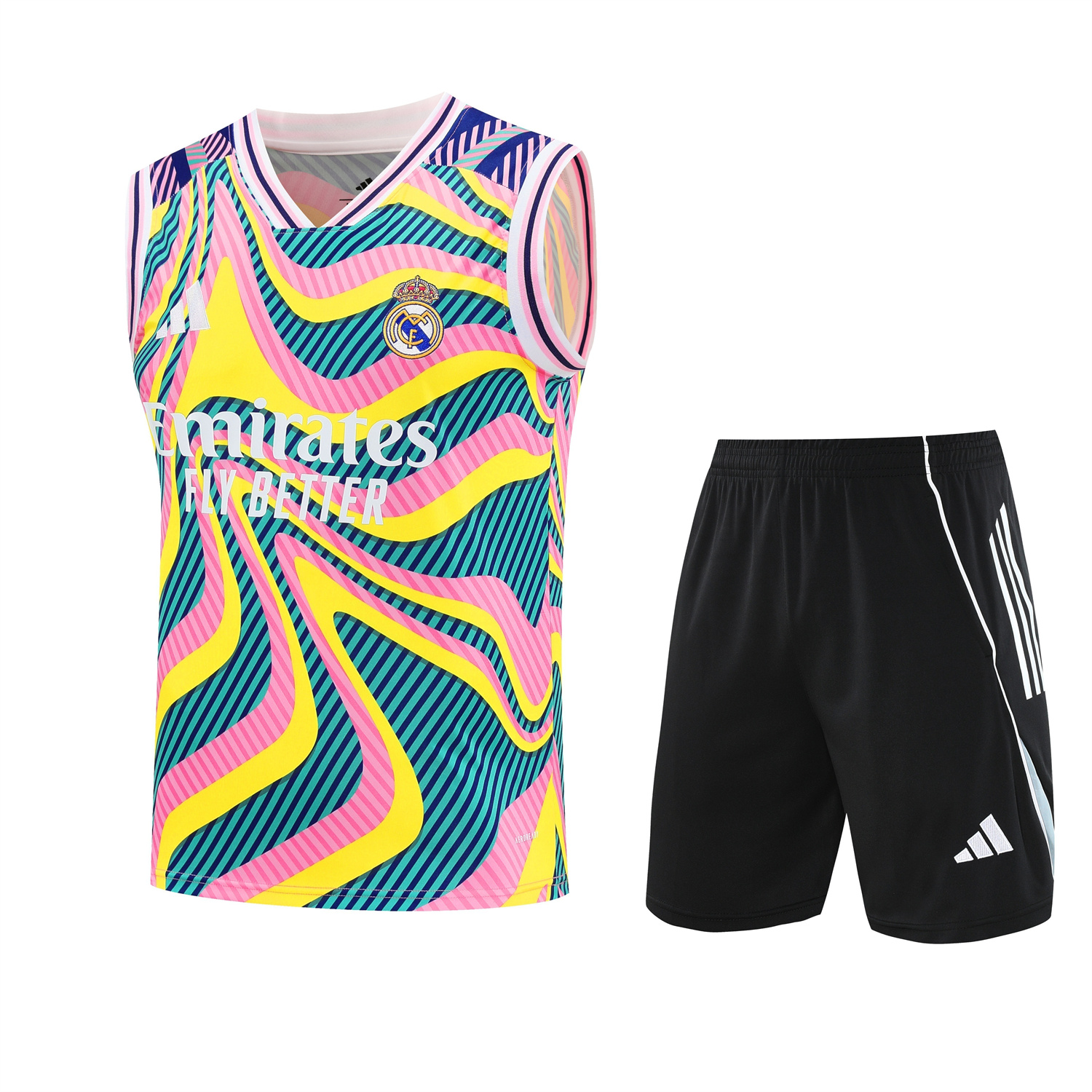 TFK-turbofussballkit-Real Madrid 25-26 Vest Training Set - Colorful Vest & Black Shorts