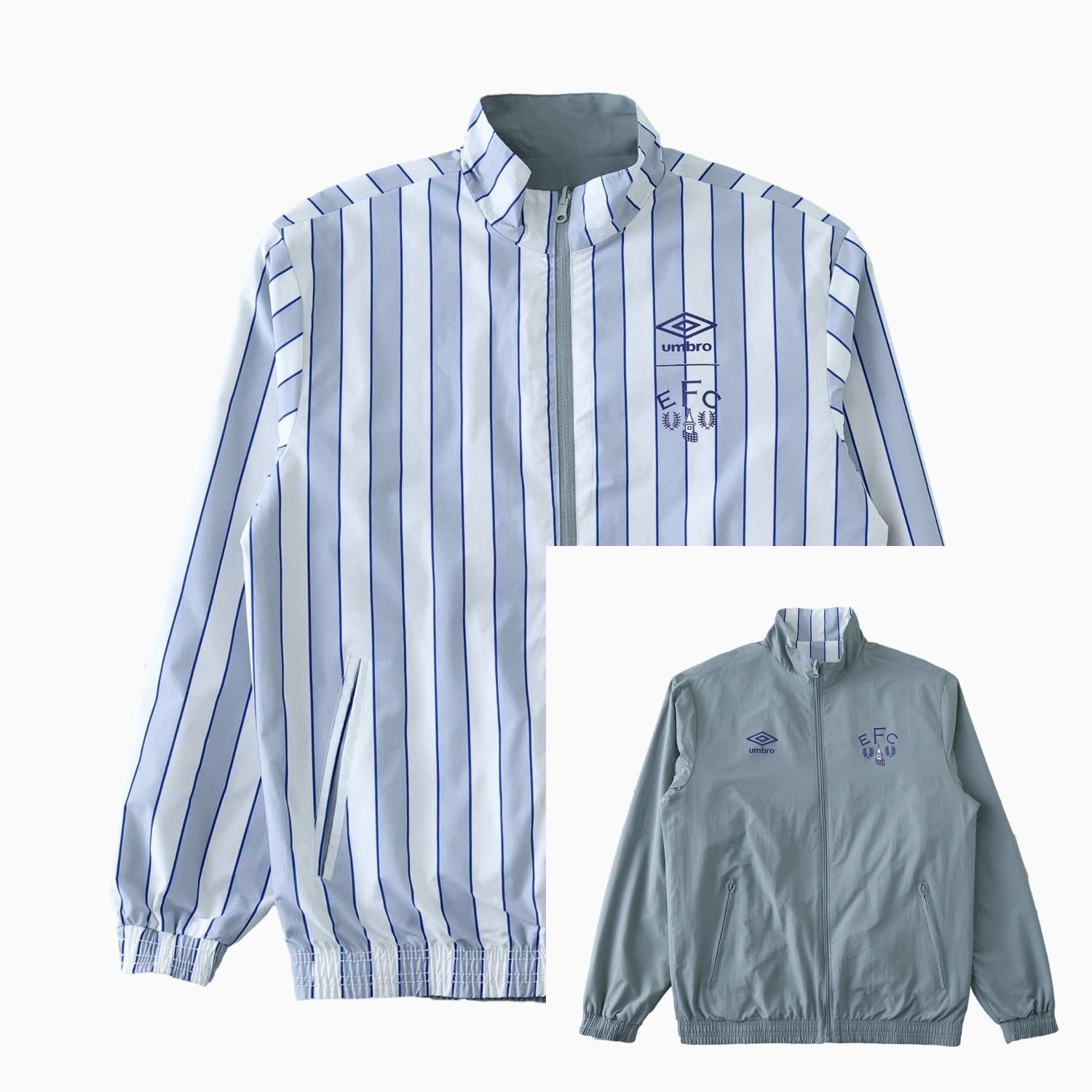 TFK-turbofussballkit-Everton 1988-89 Retro Style Double Sided Reversible Windbreaker - White & Grey