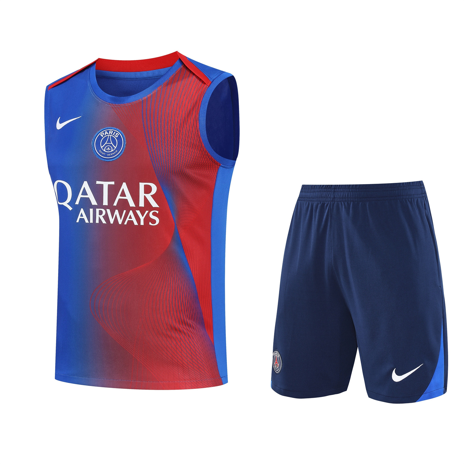 TFK-turbofussballkit-Paris Saint-Germain PSG 25-26 Vest Training Set - Red And Blue Lines Vest & Blue Shorts
