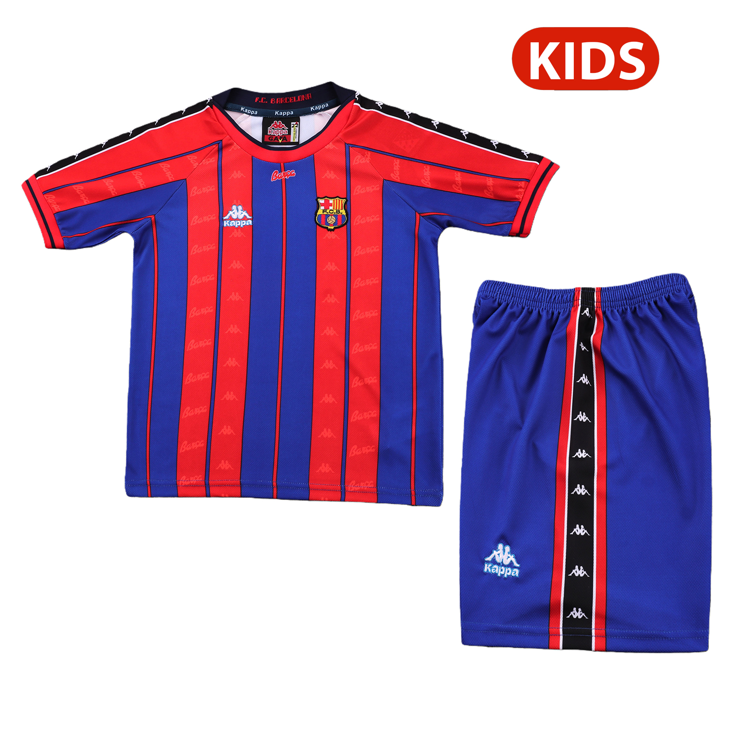 TFK-turbofussballkit-Retro Barcelona 1997-98 Home Kids Kit