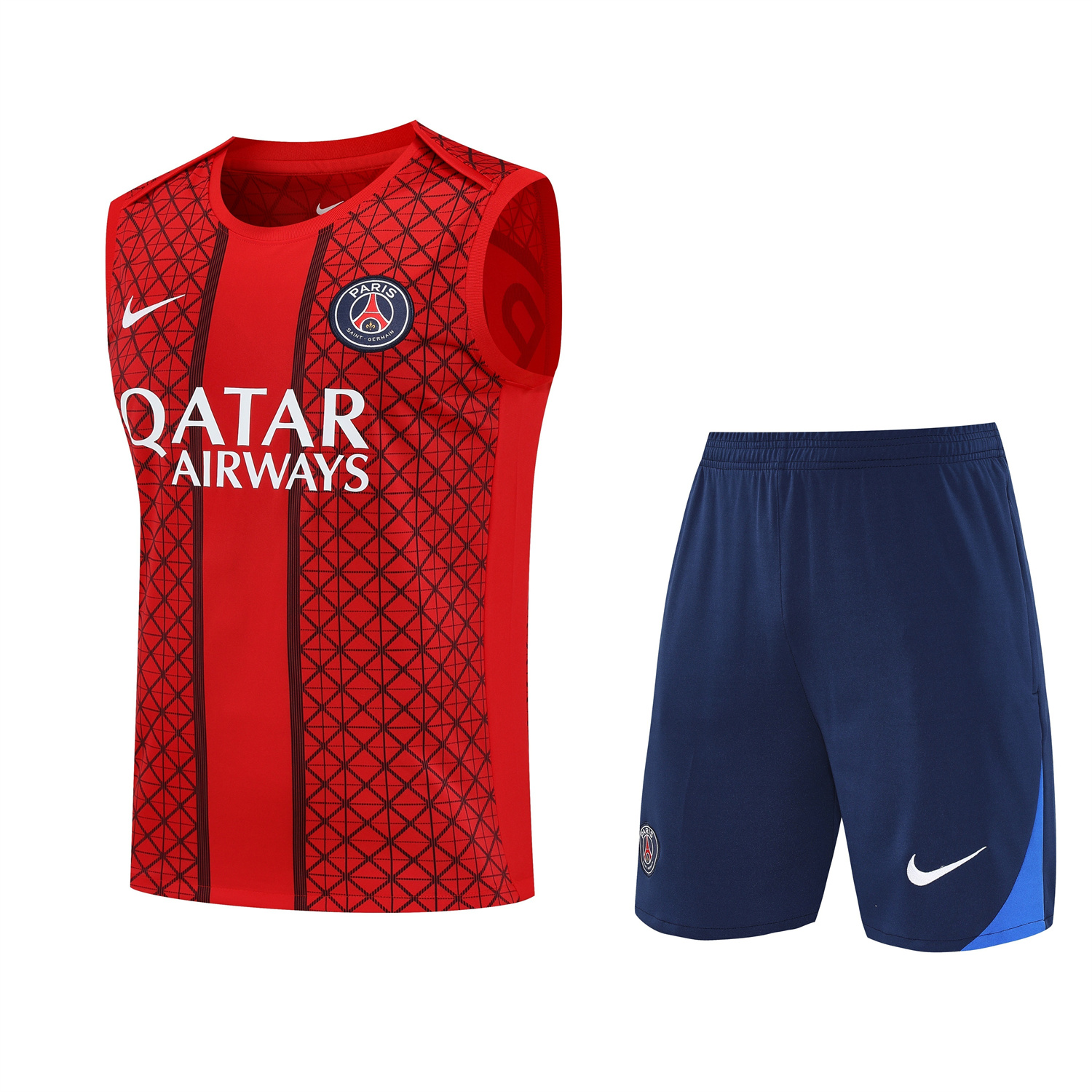 TFK-turbofussballkit-Paris Saint-Germain PSG 25-26 Vest Training Set - Red Vest & Deep Blue Shorts