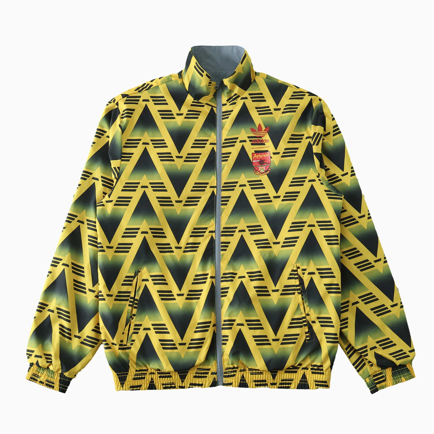 TFK-turbofussballkit-Retro Arsenal 1991-93 Away Double Sided Reversible Windbreaker - Yellow & Grey