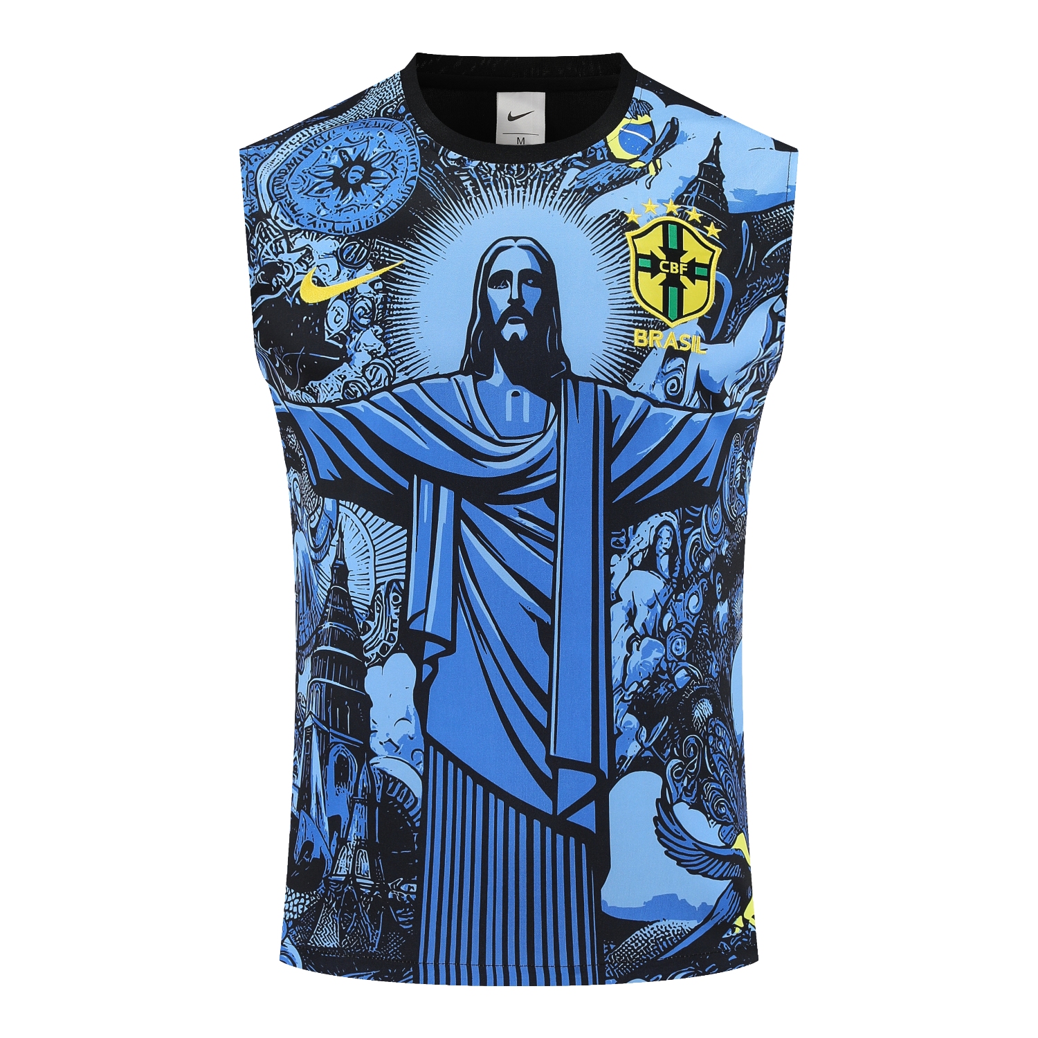 TFK-turbofussballkit-Brazil 25-26 Blue Jesus Statue Vest Training Set - Blue Vest & Black Shorts