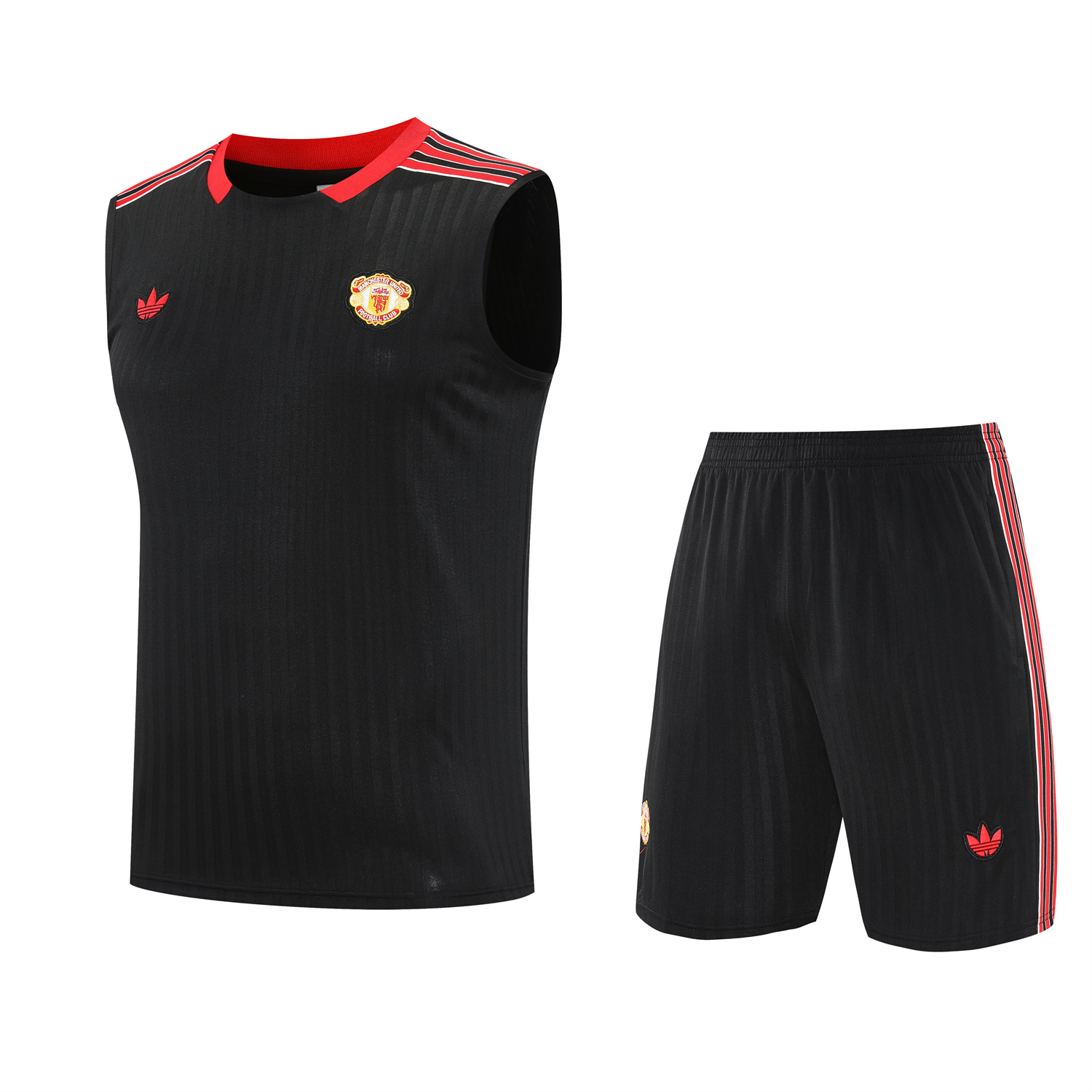 TFK-turbofussballkit-Manchester United 25-26 Vest Training Set - Red Retro Logo Black Vest & Black Shorts