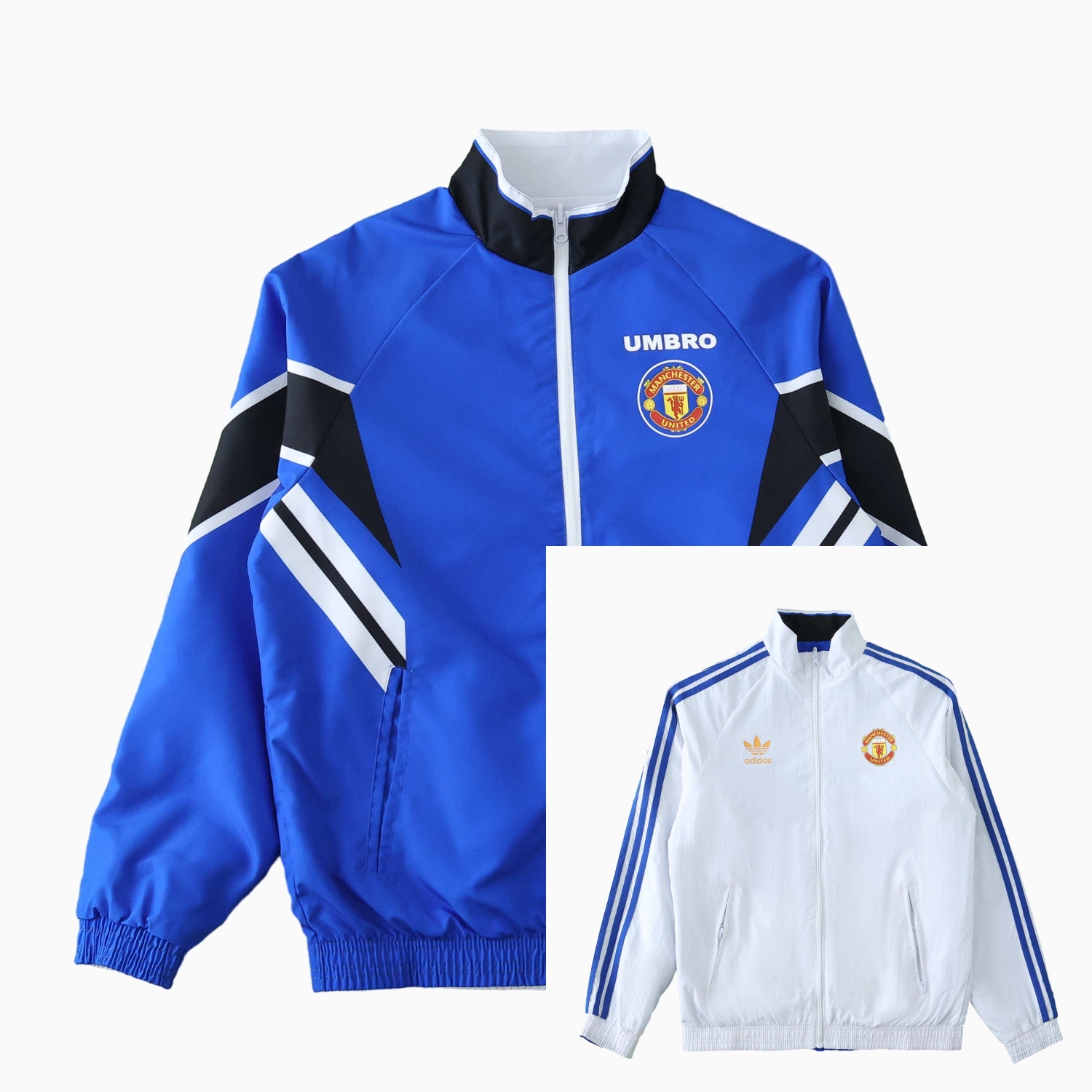 TFK-turbofussballkit-Retro Manchester United 1996 Double Sided Reversible Windbreaker - Blue & Green