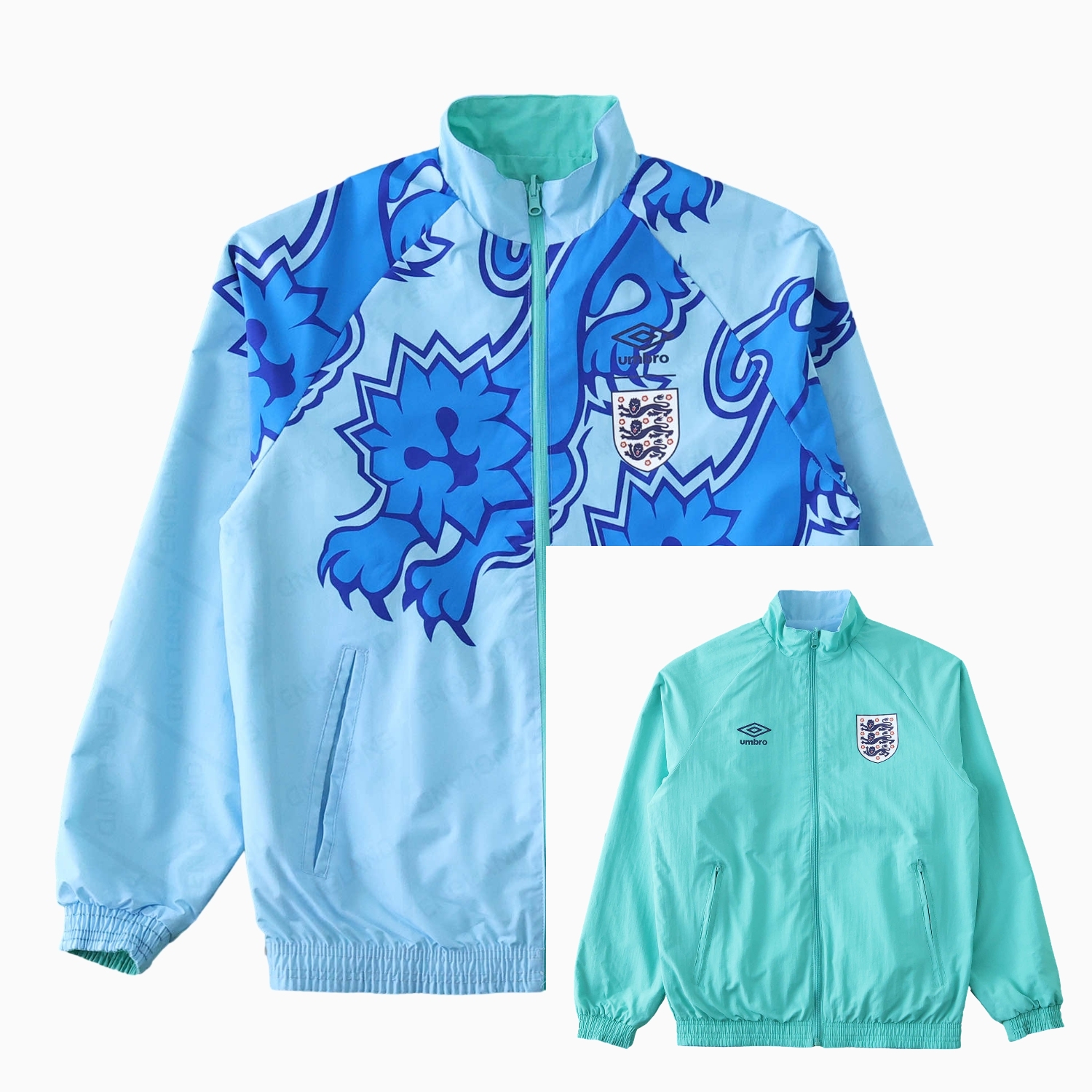 TFK-turbofussballkit-Retro England 1992 Third Double Sided Reversible Windbreaker - Blue & Green