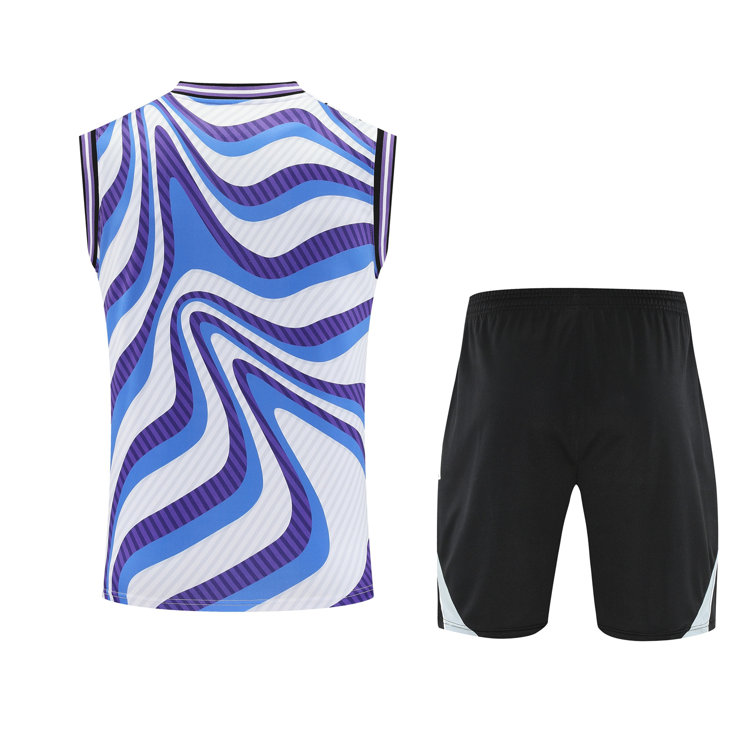TFK-turbofussballkit-Real Madrid 25-26 Vest Training Set - Blue Purple Curve Pattern Vest & Black Shorts