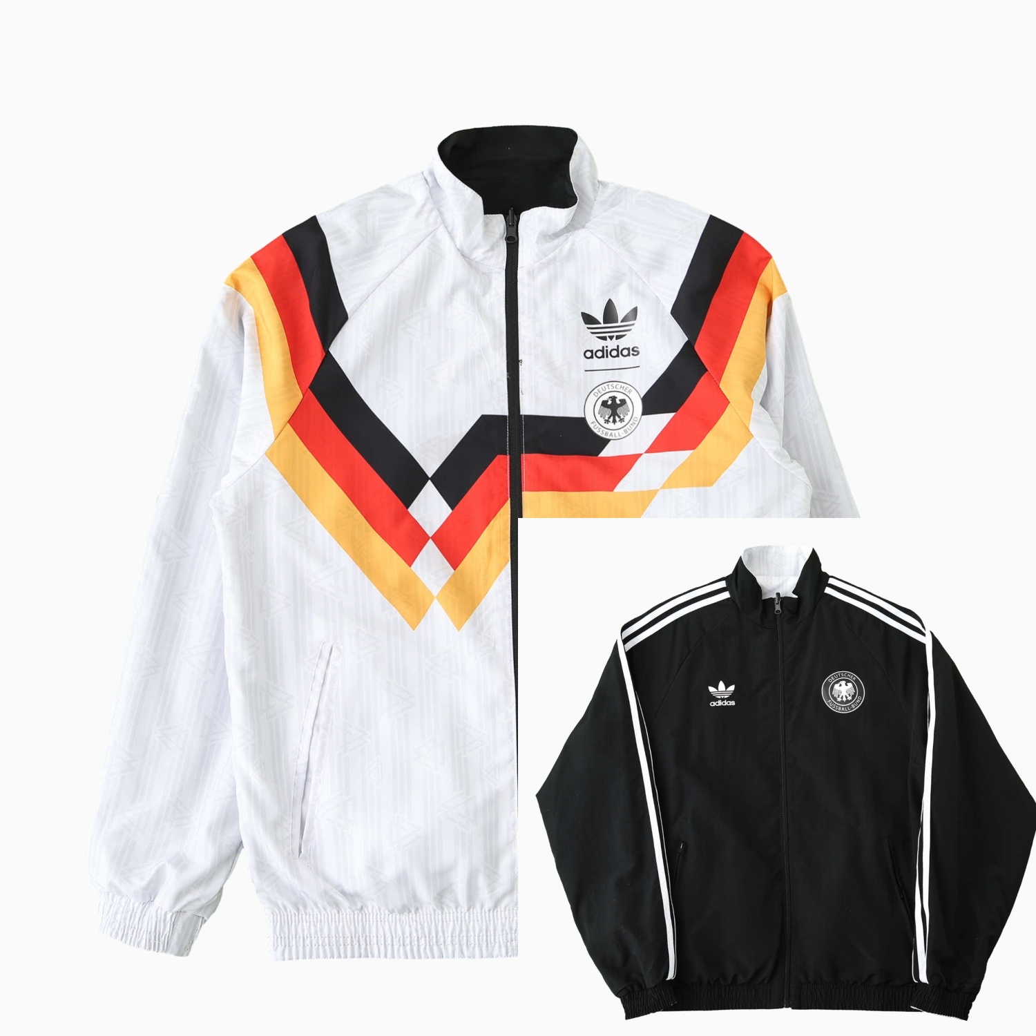 TFK-turbofussballkit-Retro Germany 1990 Double Sided Reversible Windbreaker - White & Black