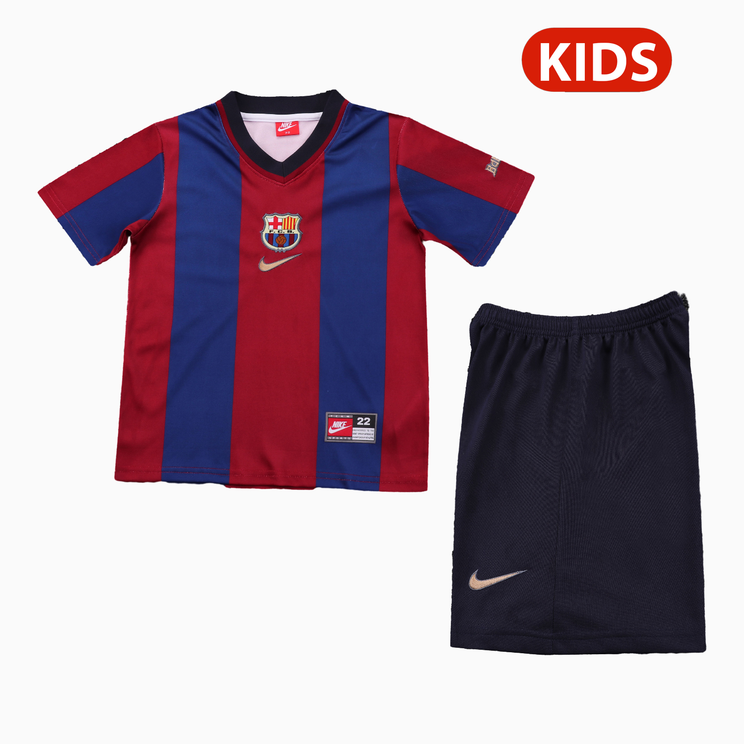 TFK-turbofussballkit-Retro Barcelona 1998-99 Home Kids Kit