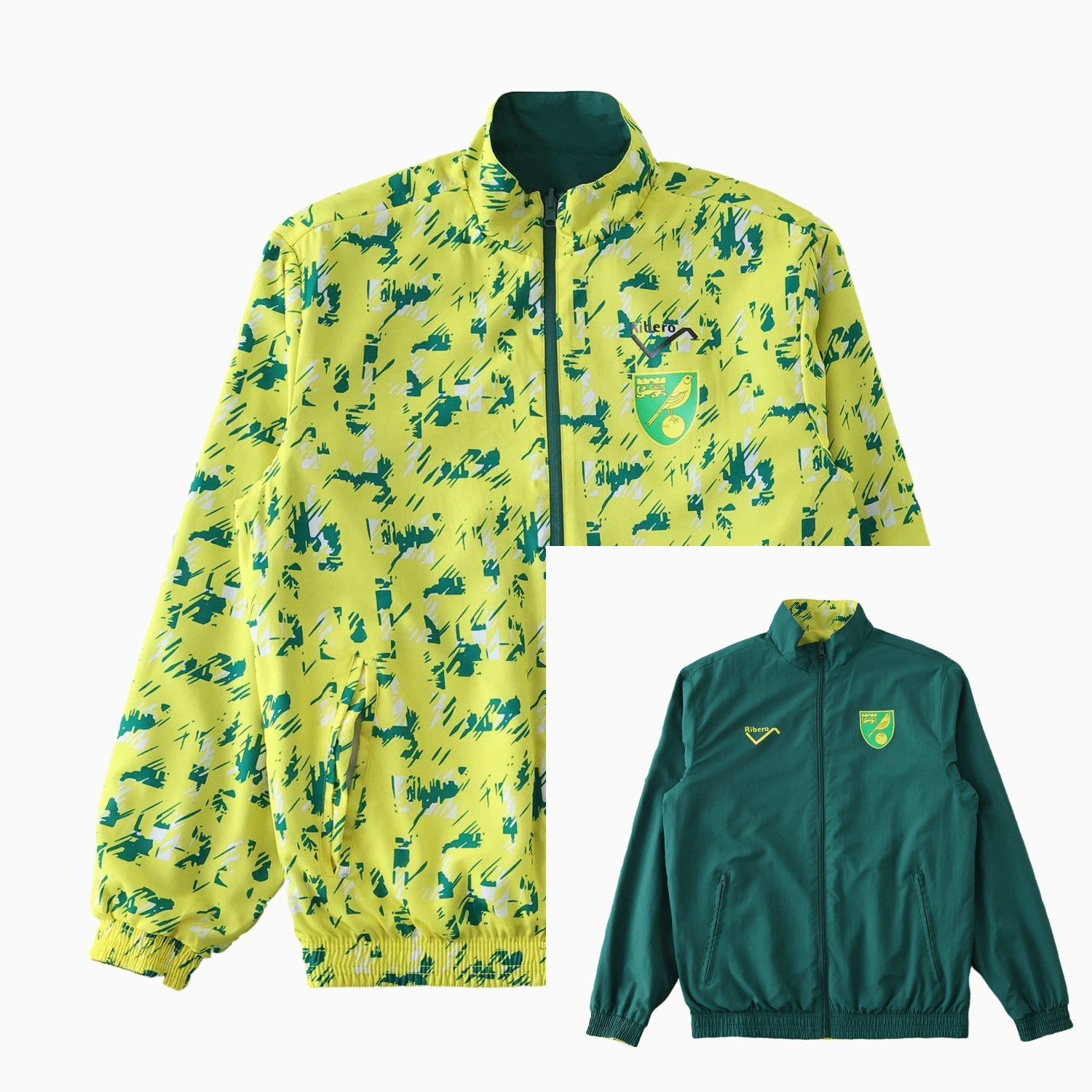 TFK-turbofussballkit-Norwich City 1992-94 Retro Style Double Sided Reversible Windbreaker - Green & Yellow