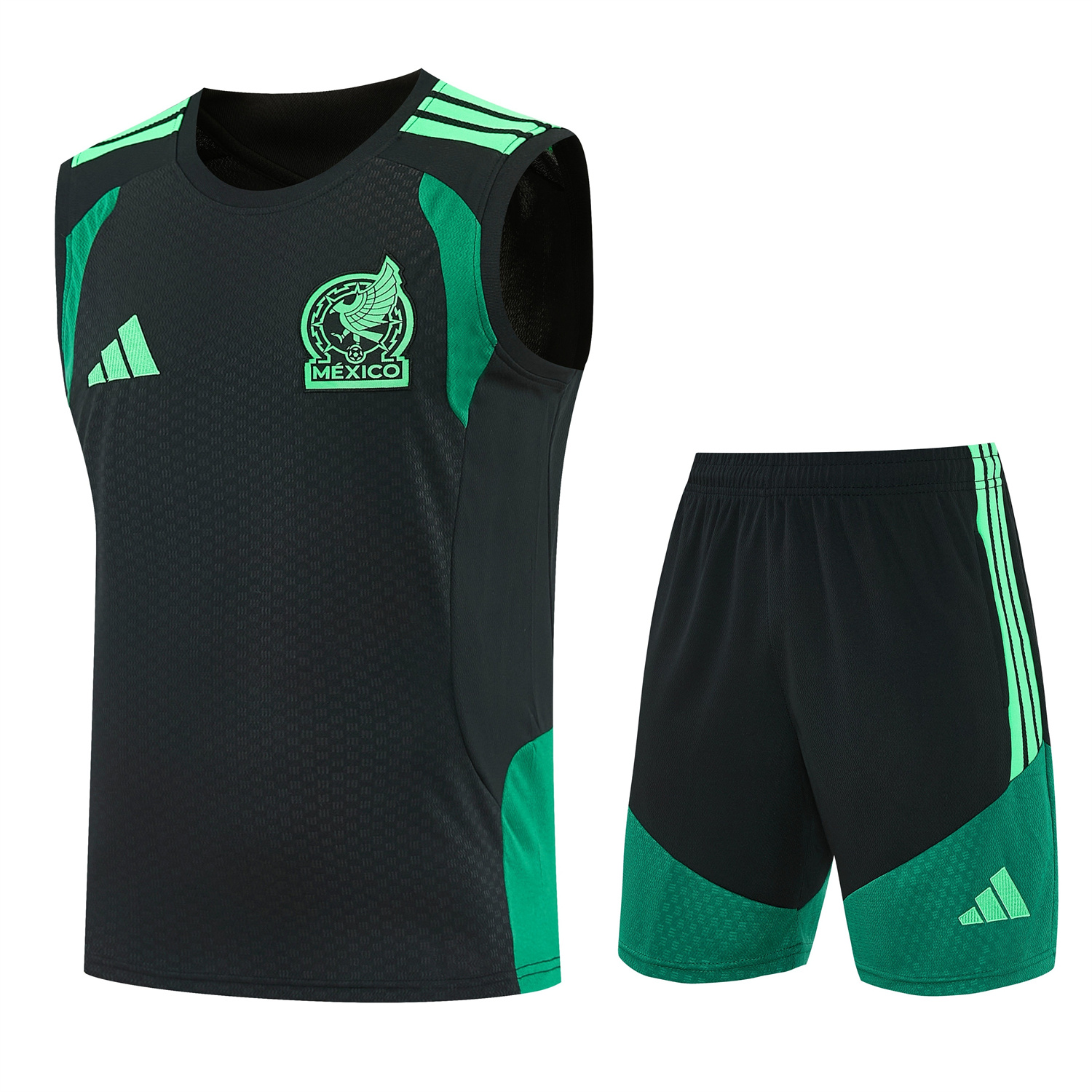 TFK-turbofussballkit-Mexico 2026 Vest Training Set - Black With Green Vest and Shorts