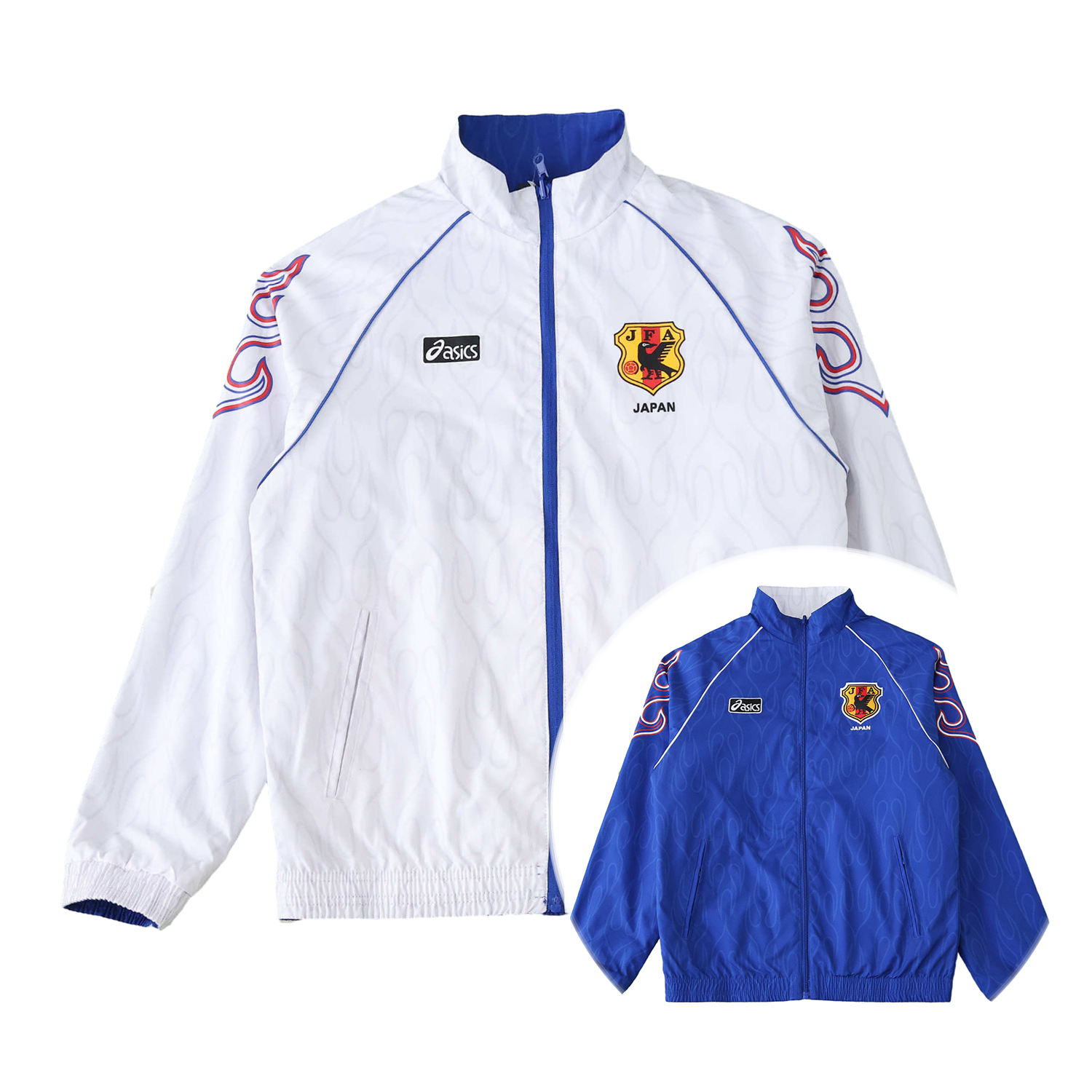 TFK-turbofussballkit-Retro Japan 1998 Throwback Double Sided Reversible Windbreaker - White & Blue