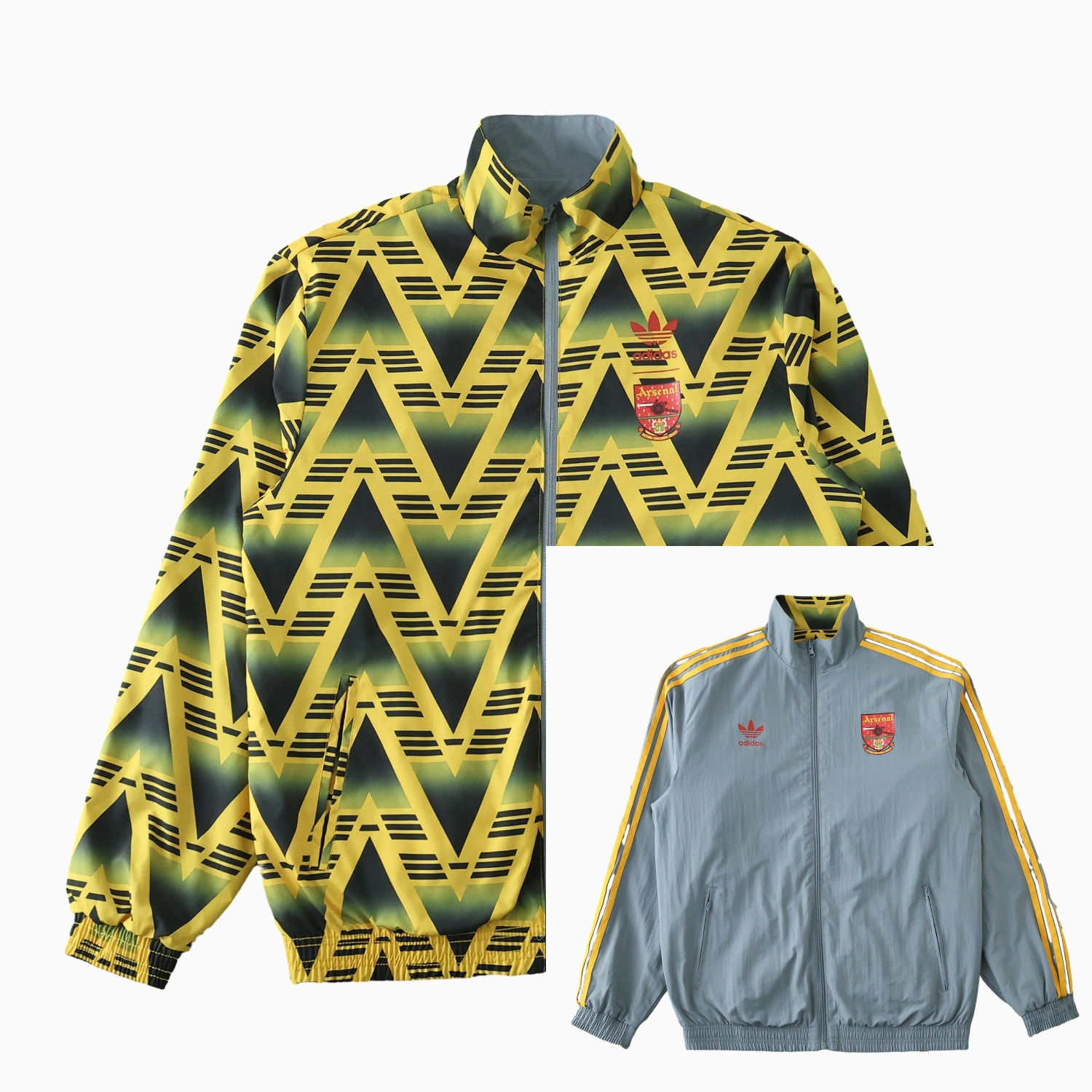 TFK-turbofussballkit-Retro Arsenal 1991-93 Away Double Sided Reversible Windbreaker - Yellow & Grey
