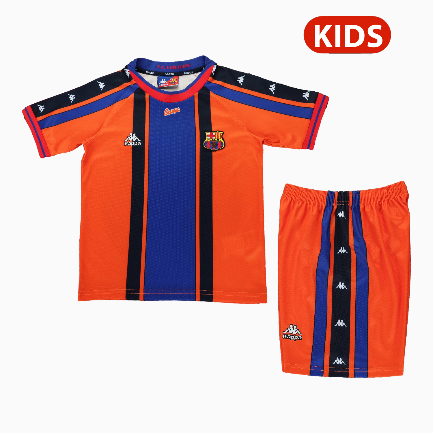 TFK-turbofussballkit-Retro Barcelona 1997-98 Away Kids Kit
