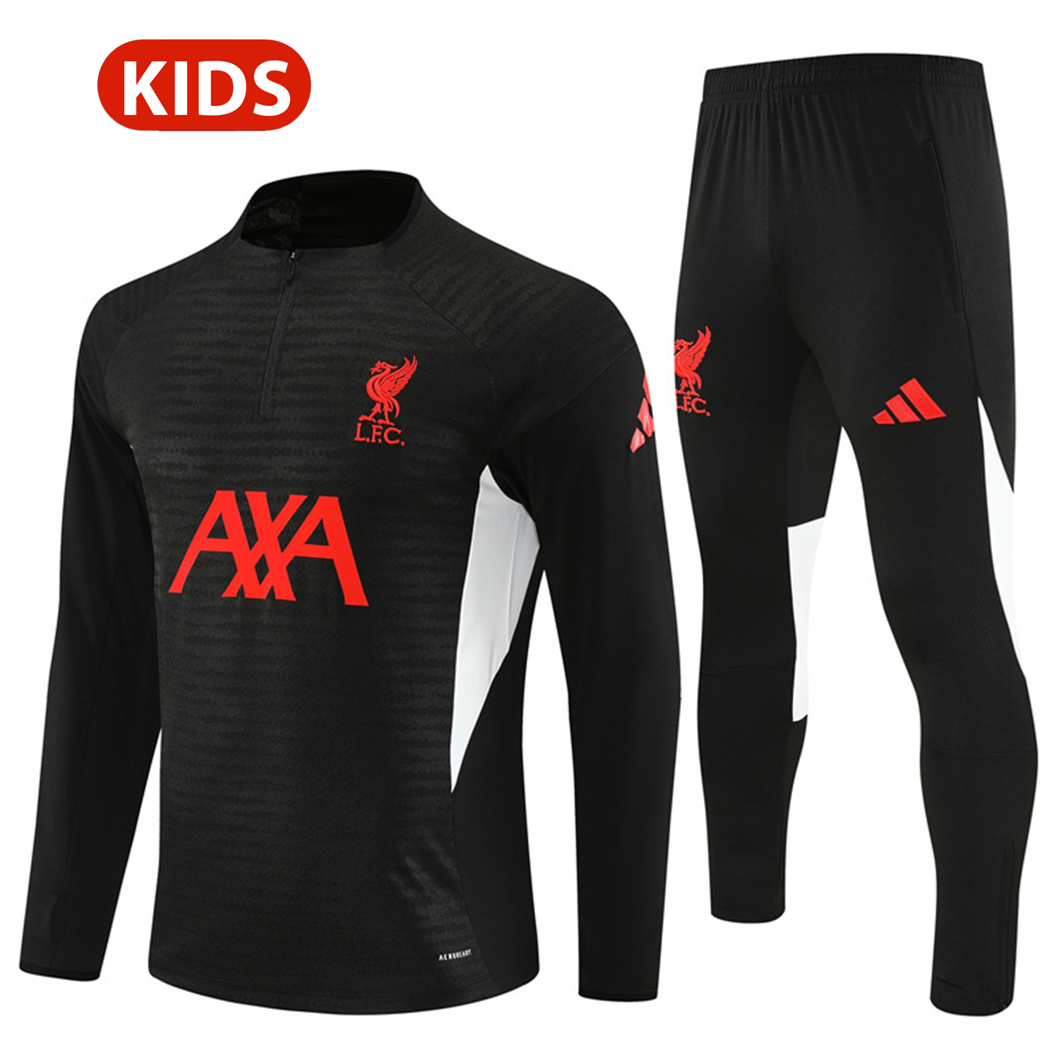 TFK-turbofussballkit-Liver.pool 25-26 Kids Long Sleeve Training Set - Player Version - Black Top & Black Pants