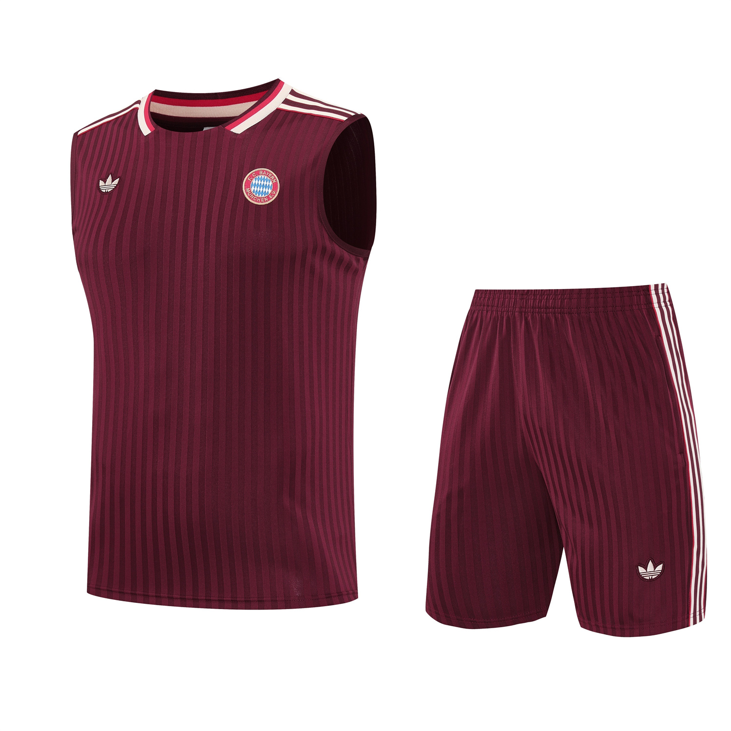 TFK-turbofussballkit-Bayern Munich 25-26 Vest Training Set - Wine Red Lines Vest & Wine Red Lines Shorts