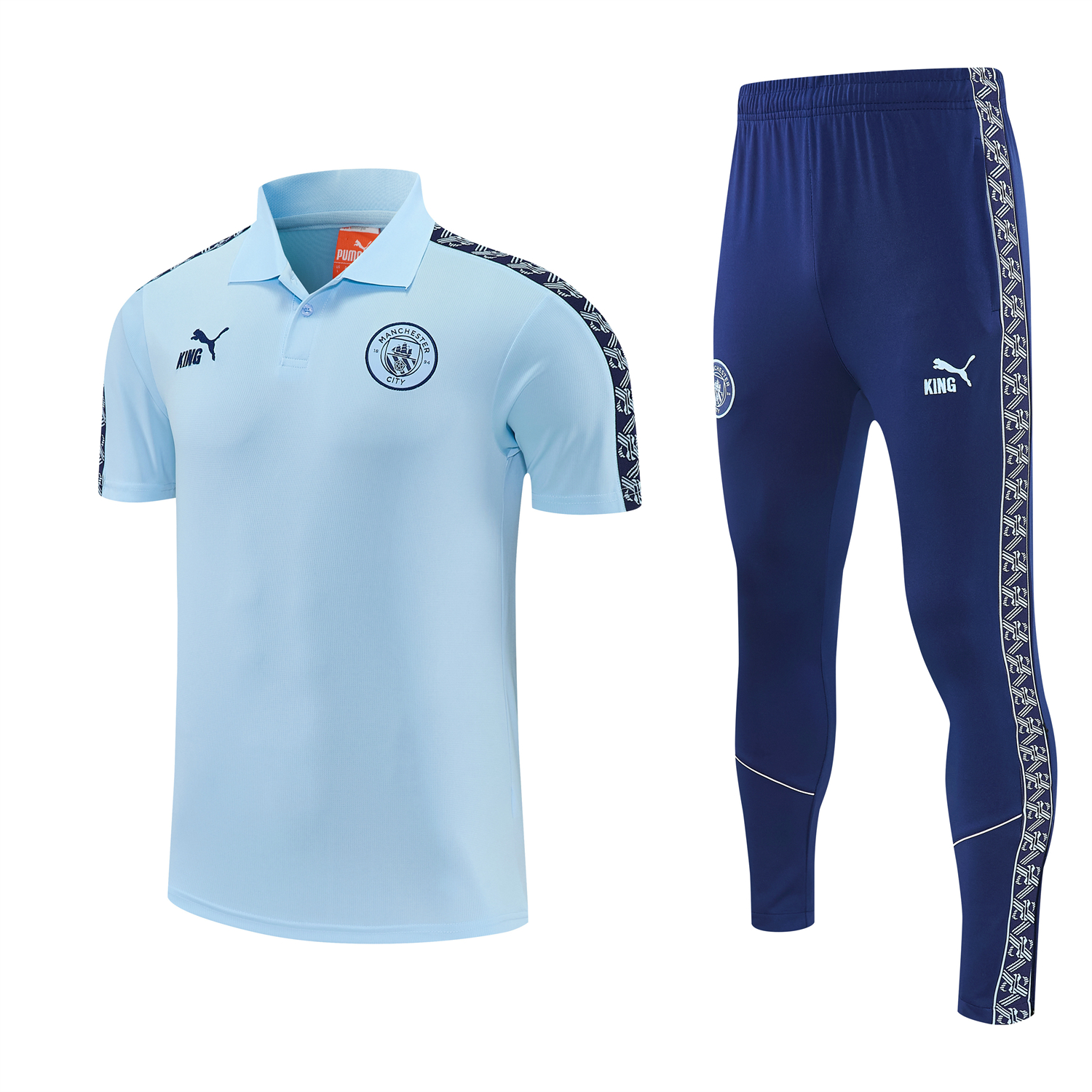 TFK-turbofussballkit-Manchester City 25-26 POLO Short-Sleeve Training Set - Light Blue Top and Dark Blue Pants