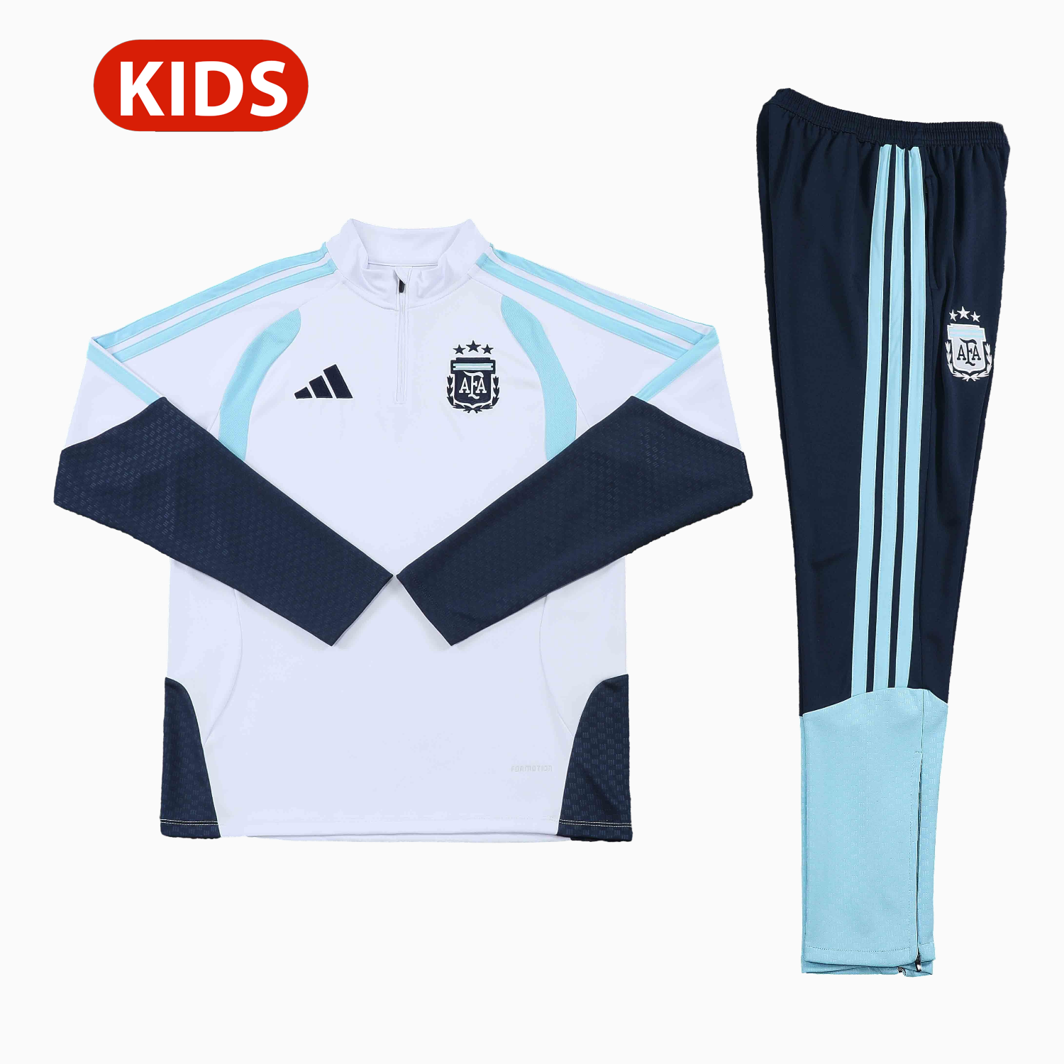TFK-turbofussballkit-Argentina 2026 Kids Long Sleeve Training Set - White Top & Black Pants