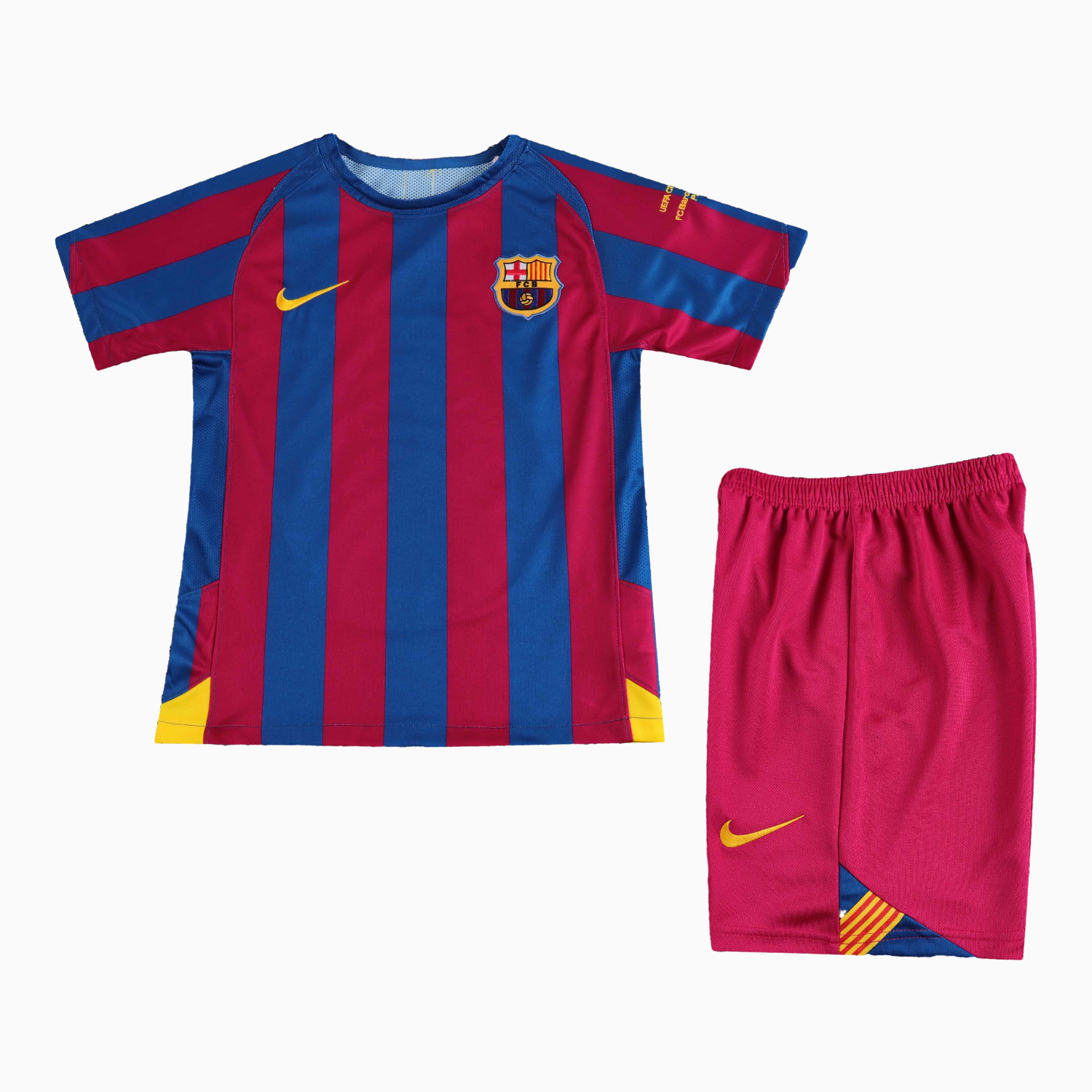 TFK-turbofussballkit-Retro Barcelona 2005-06 Home Stadium Kids Kit - Champions League Version