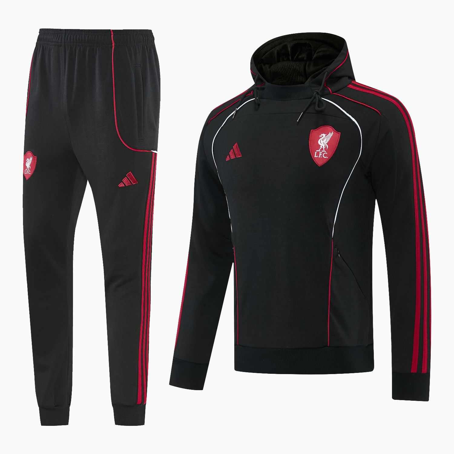 TFK-turbofussballkit-Liver.pool 25-26 Hooded Windbreaker Training Set - Black Top & Black Pants