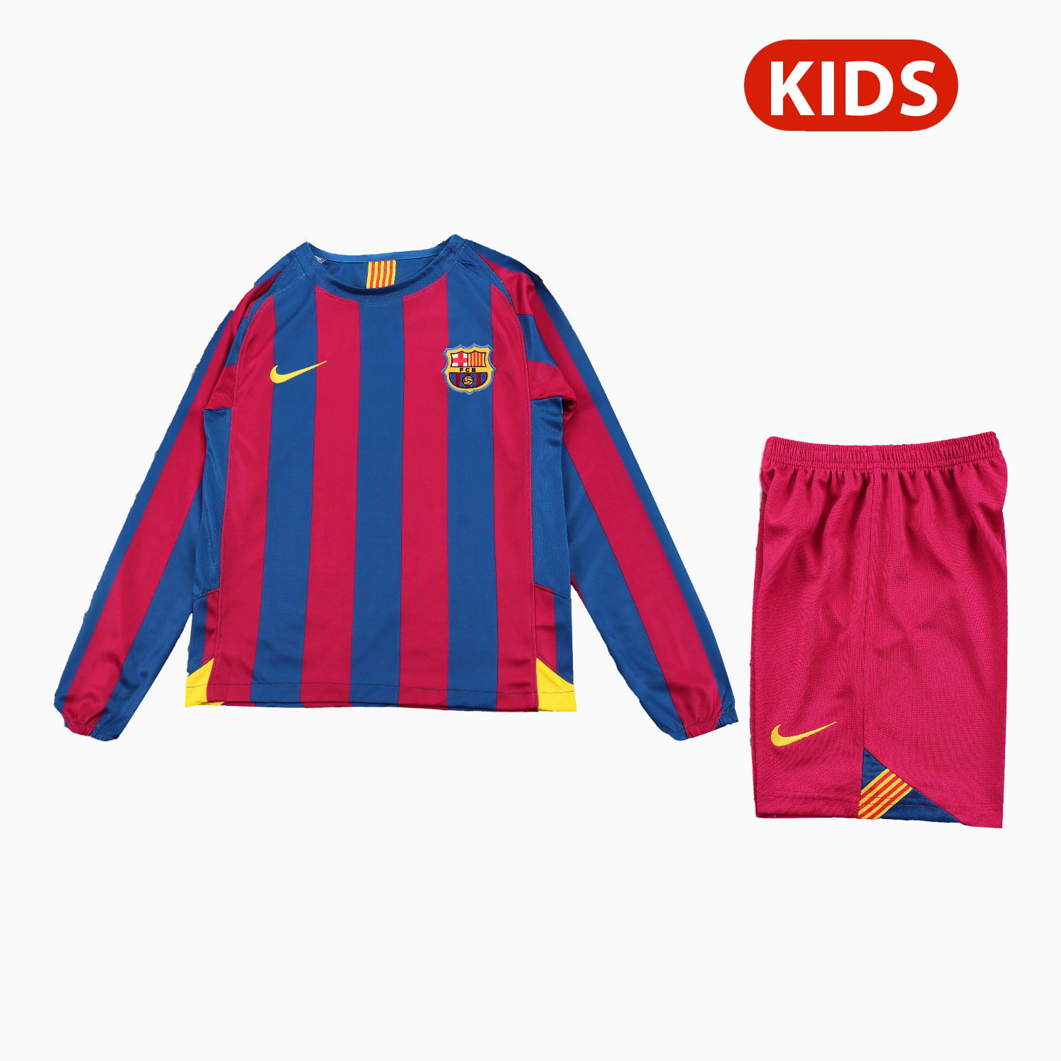 TFK-turbofussballkit-Retro Barcelona 2005-06 Home Long Sleeve Kids Kit