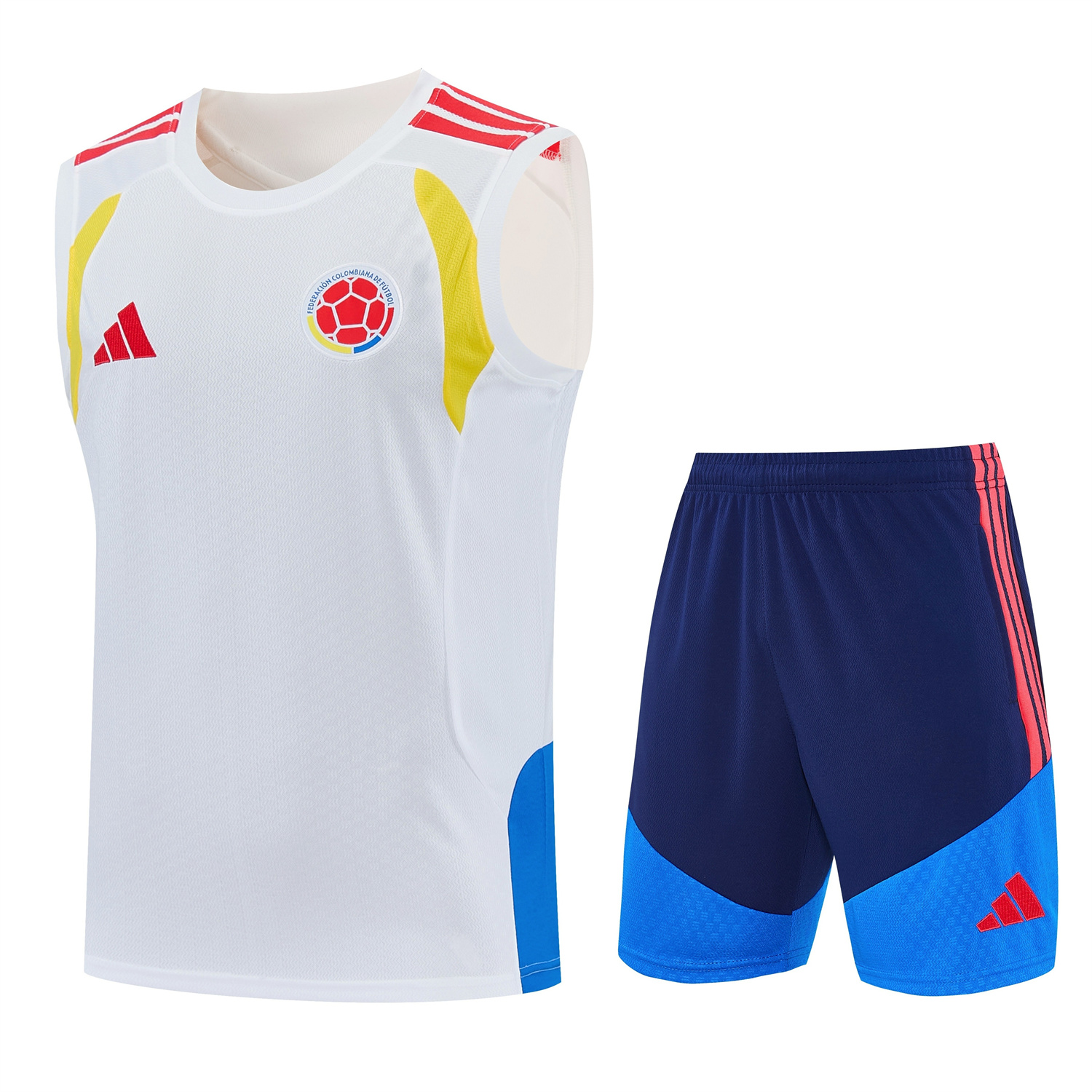 TFK-turbofussballkit-Colombia 2026 Vest Training Set - White Vest and Blue Shorts