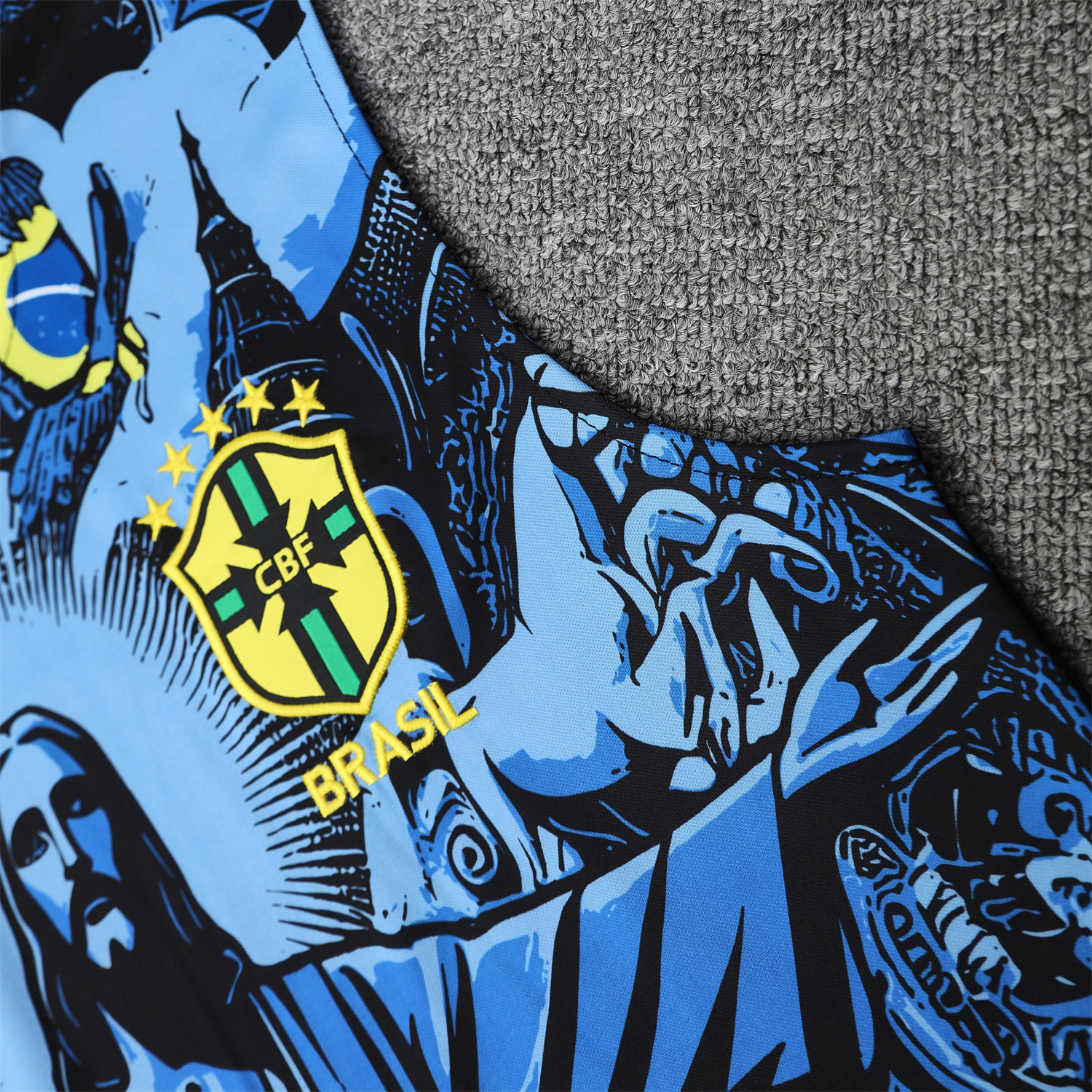 TFK-turbofussballkit-Brazil 25-26 Blue Jesus Statue Vest Training Set - Blue Vest & Black Shorts