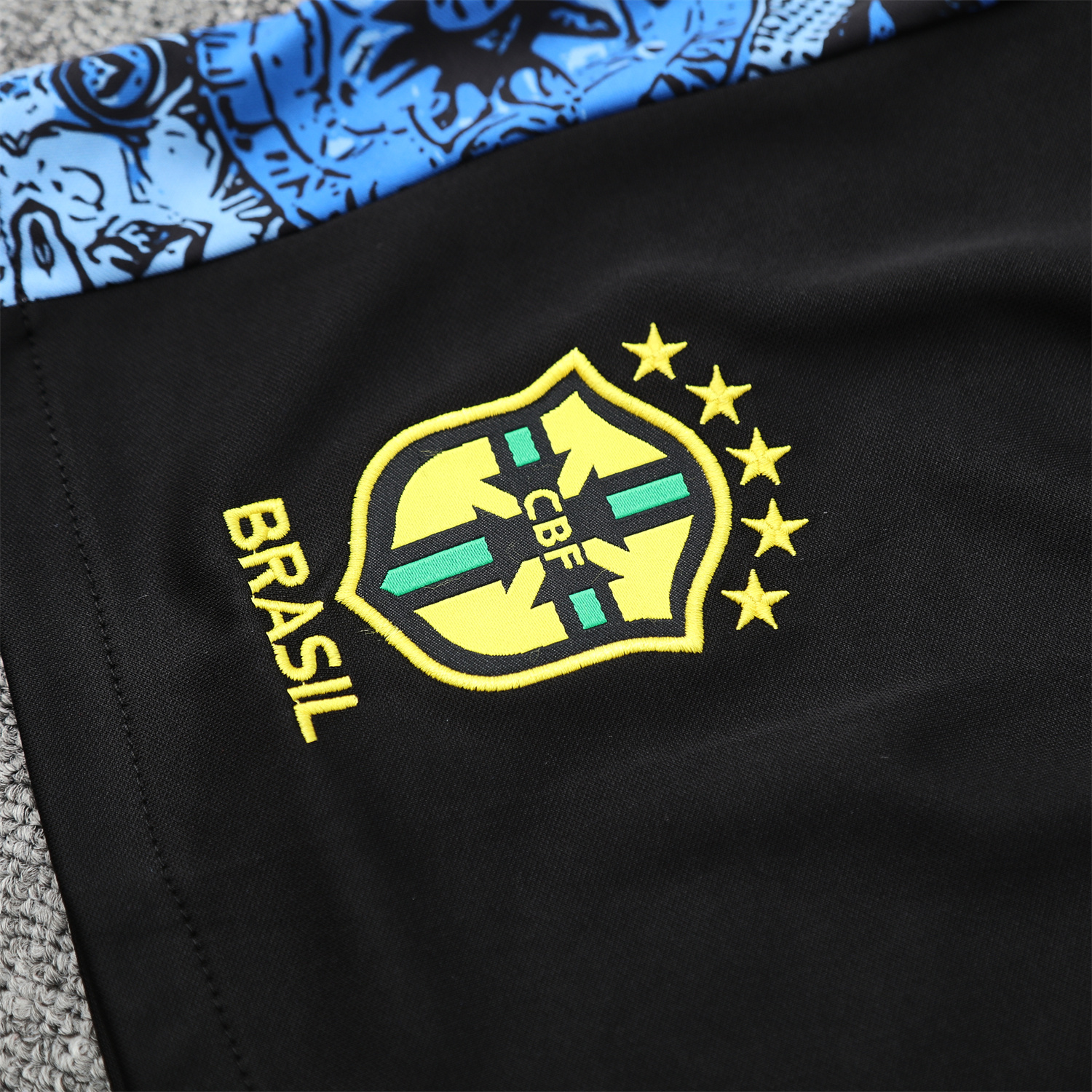 TFK-turbofussballkit-Brazil 25-26 Blue Jesus Statue Vest Training Set - Blue Vest & Black Shorts