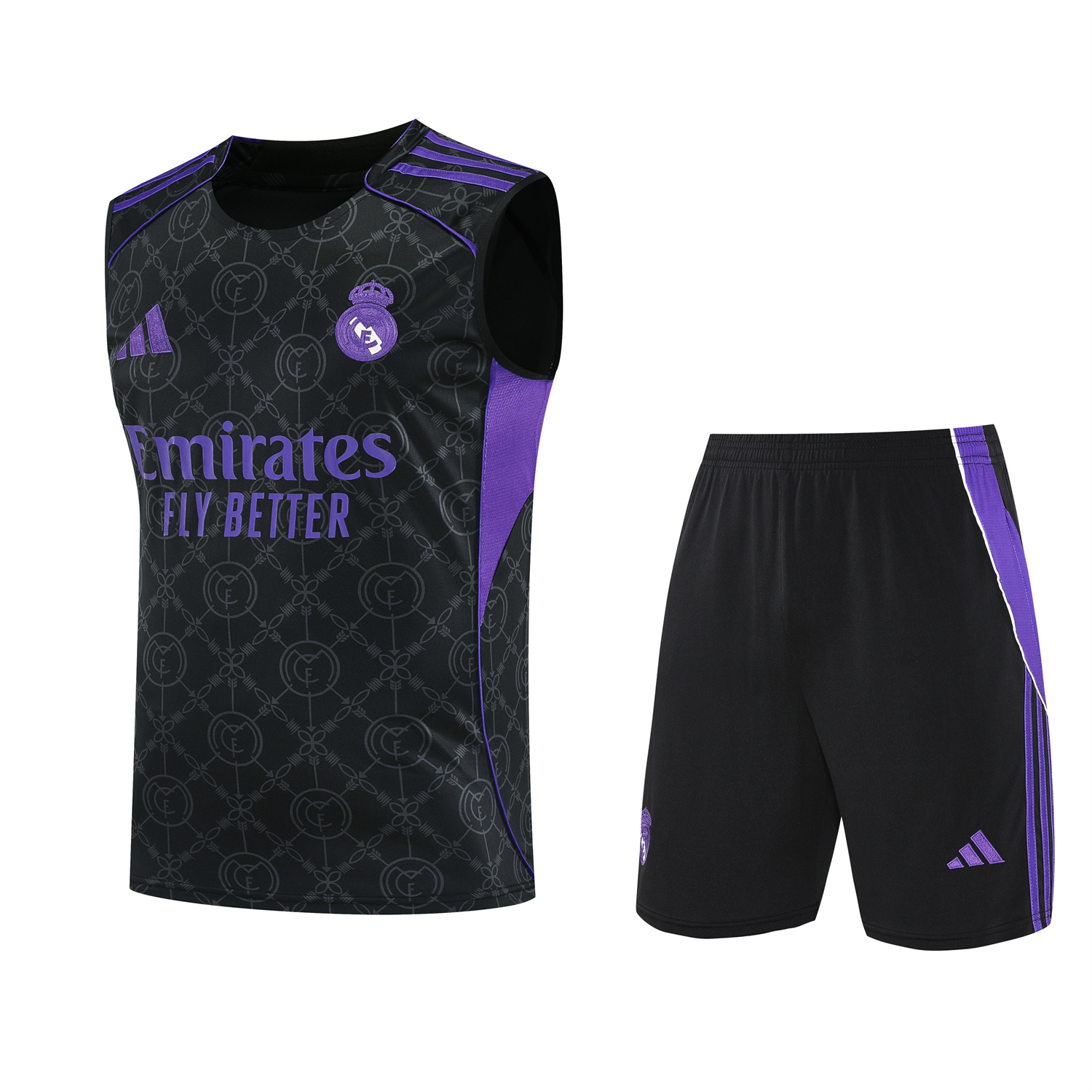 TFK-turbofussballkit-Real Madrid 25-26 Vest Training Set - Blue Edge Black Vest & Black Shorts