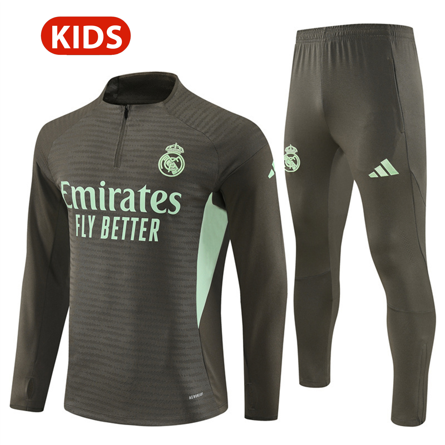 TFK-turbofussballkit-Real Madrid 25-26 Kids Long Sleeve Training Set - Player Version - Khaki Top and Khaki Pants