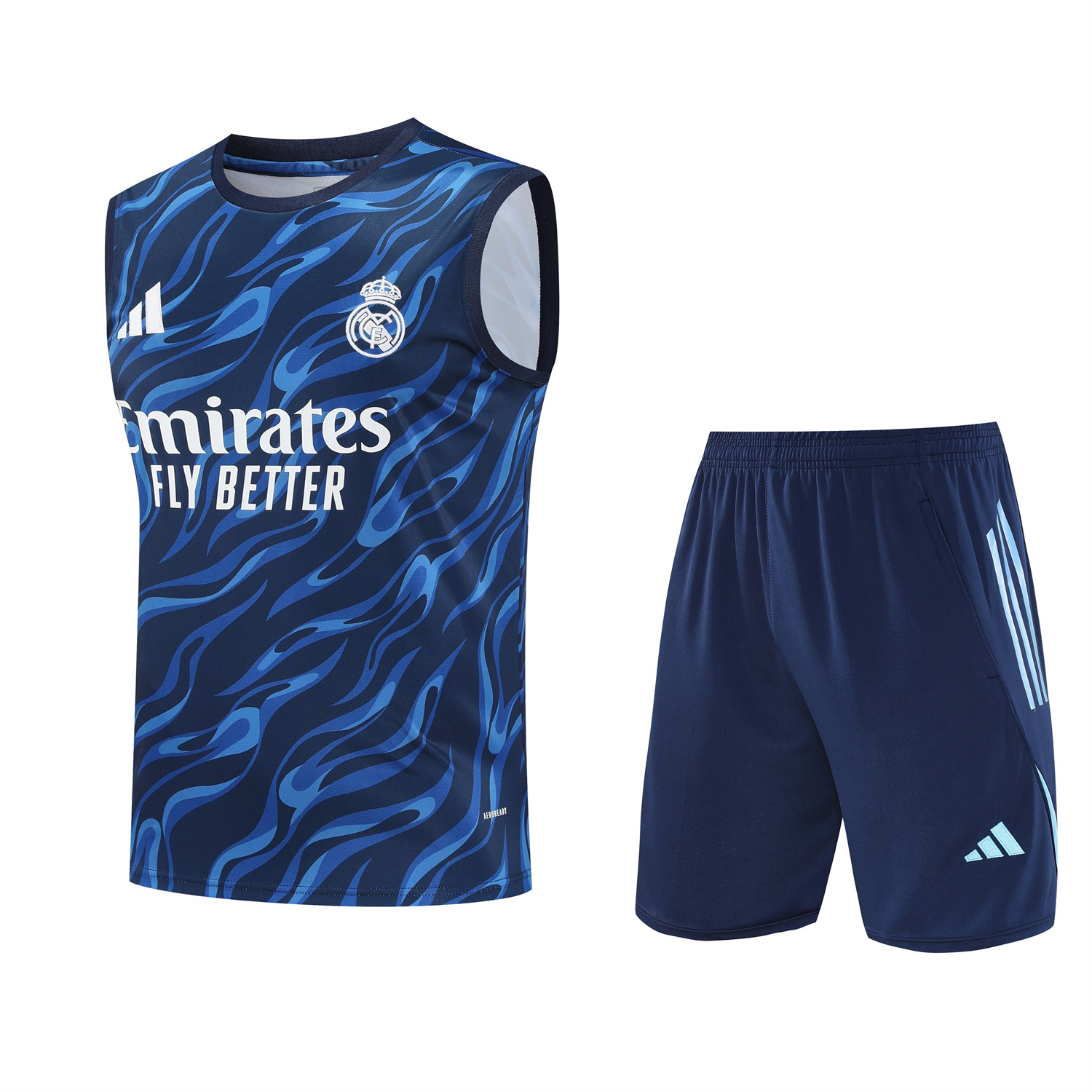 TFK-turbofussballkit-Real Madrid 25-26 Vest Training Set - Blue Water Pattern Top & Deep Blue Shorts