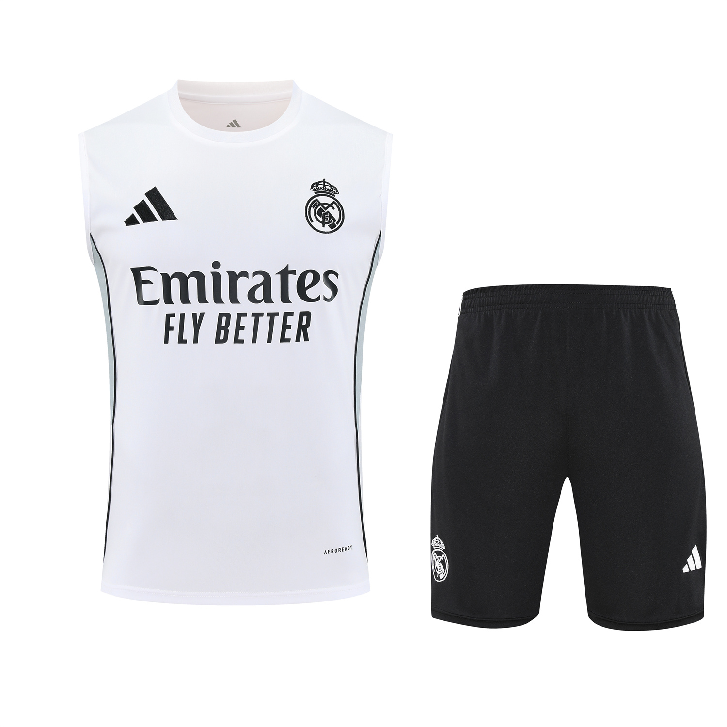 TFK-turbofussballkit-Real Madrid 25-26 Vest Training Set - Grey And White Vest & Black Shorts