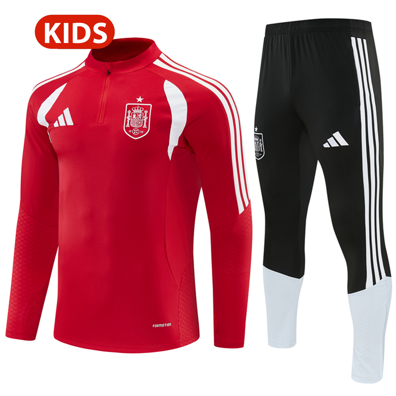 TFK-turbofussballkit-Spain 2026 Kids Long Sleeve Training Set - Red Top & Black Pants