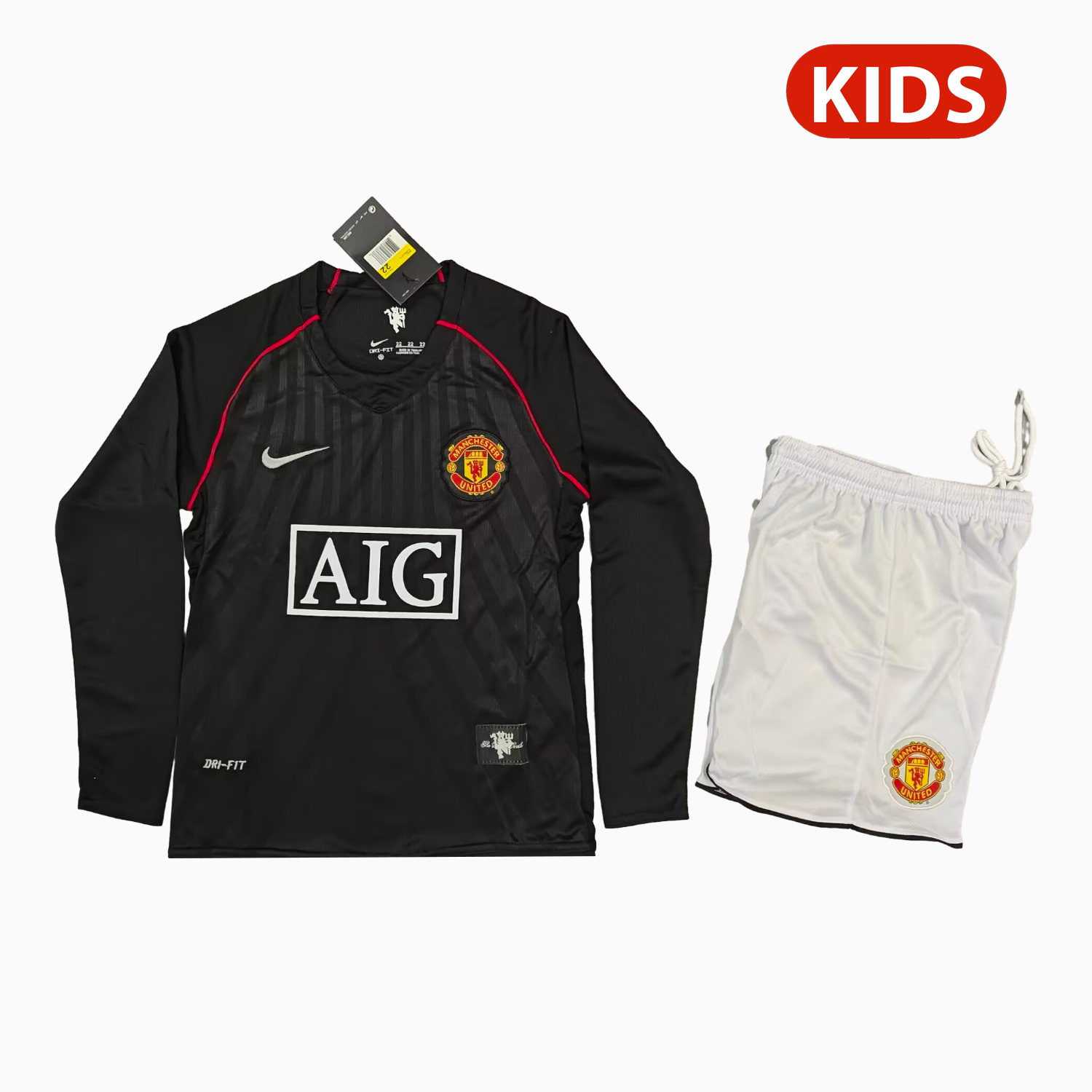 TFK-turbofussballkit-Retro Manchester United 2007-08 Away Black Kids Kit