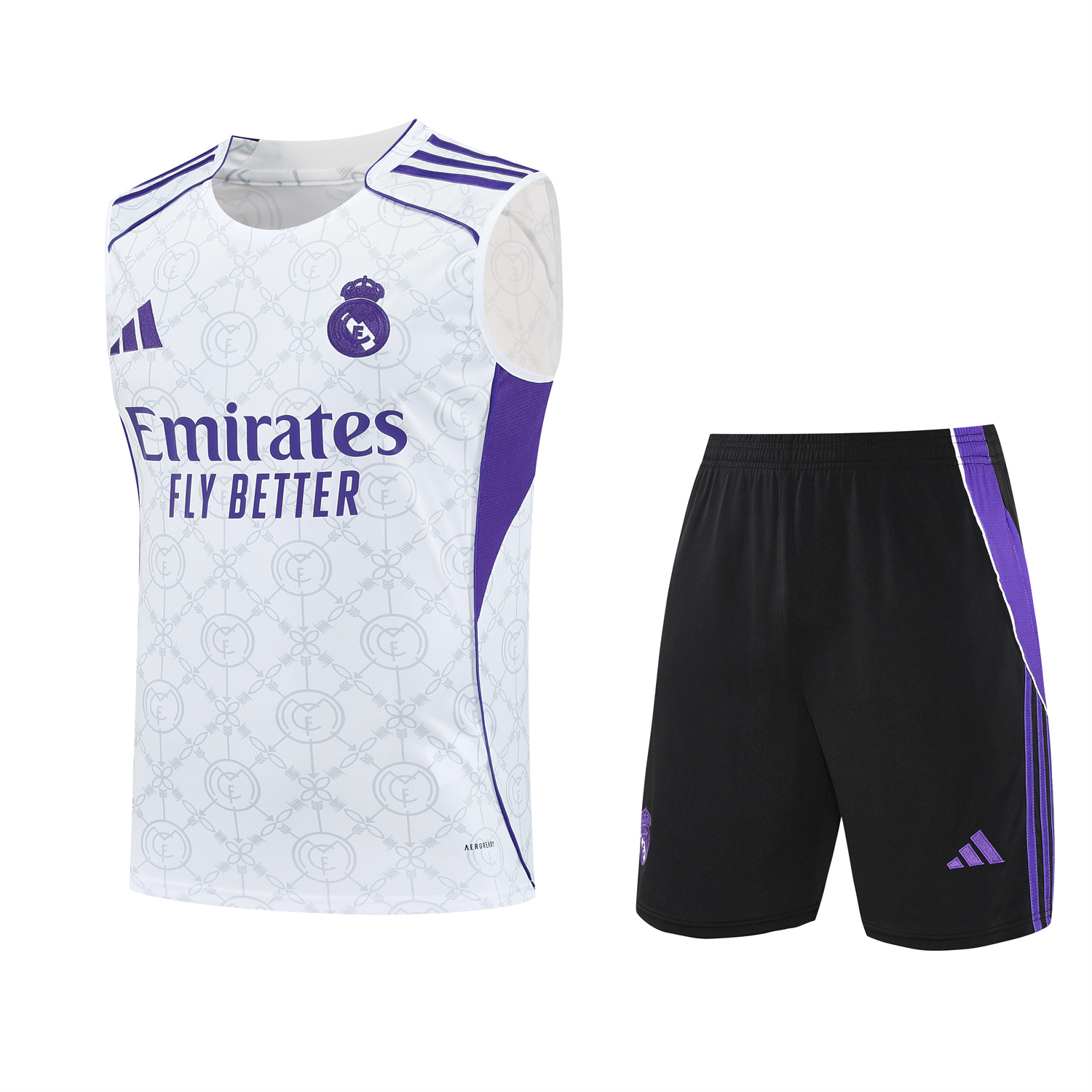 TFK-turbofussballkit-Real Madrid 25-26 Vest Training Set - Blue Edge White Vest & Black Shorts