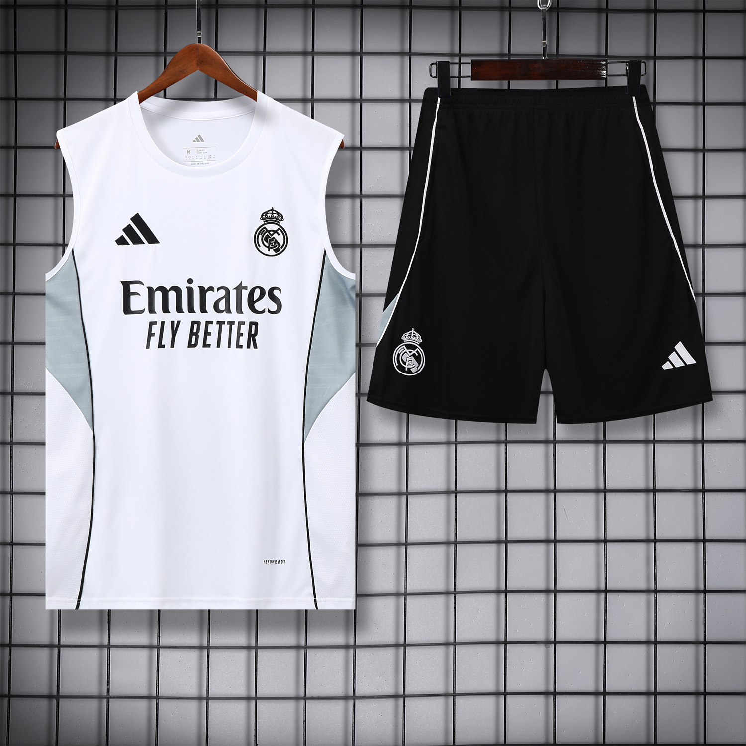 TFK-turbofussballkit-Real Madrid 25-26 Vest Training Set - Grey And White Vest & Black Shorts