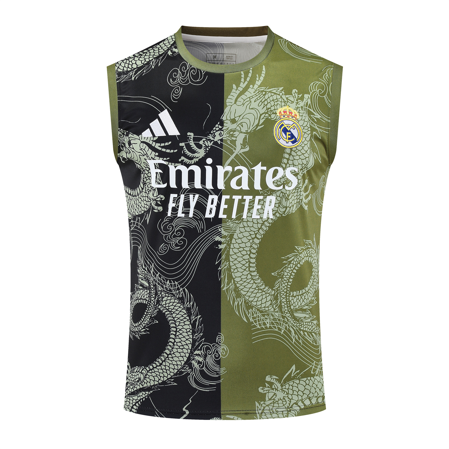 TFK-turbofussballkit-Real Madrid 25-26 Vest Training Set - Green-Black Dragon Vest & Black-White Shorts