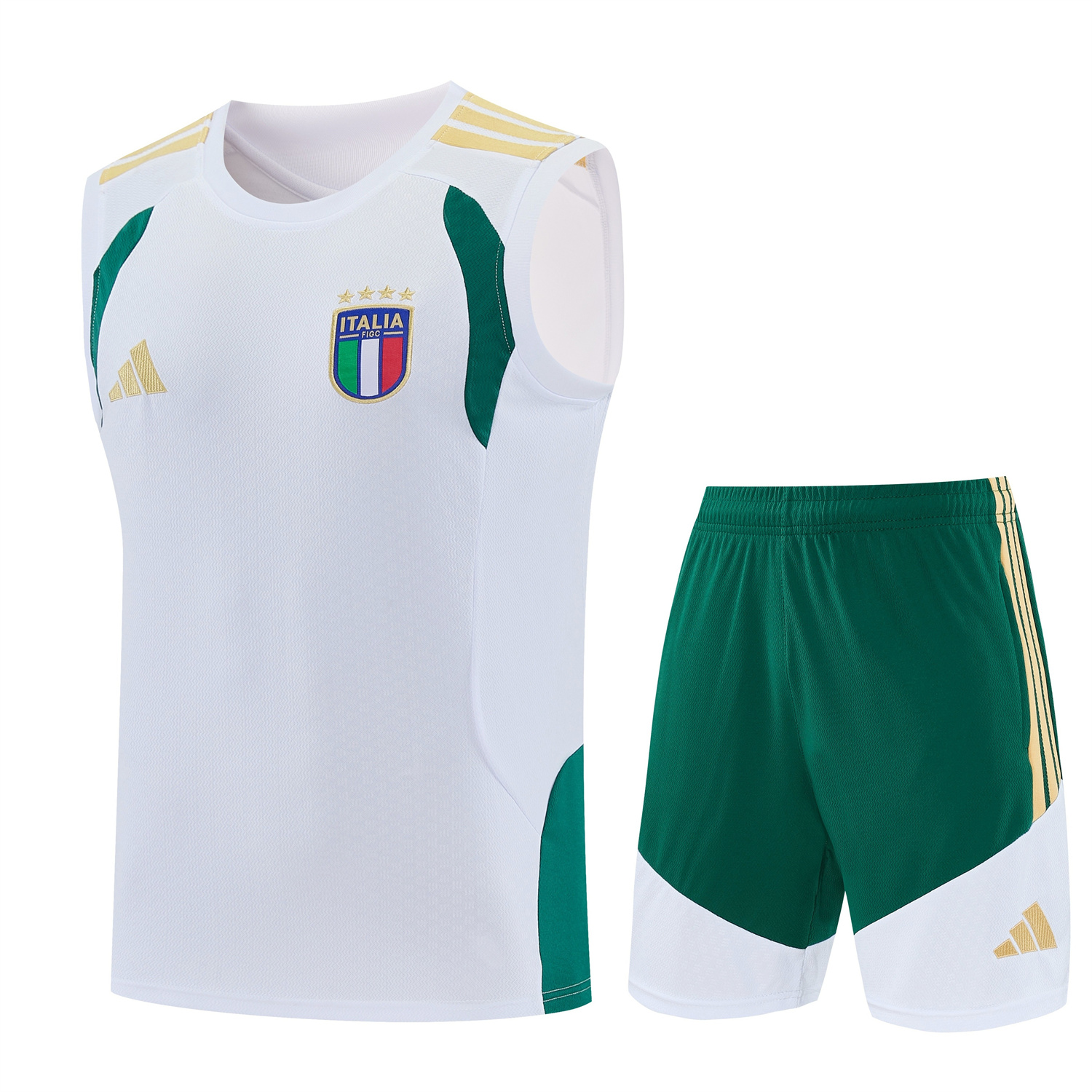 TFK-turbofussballkit-Italy 2026 Vest Training Set - White Vest and Green Shorts