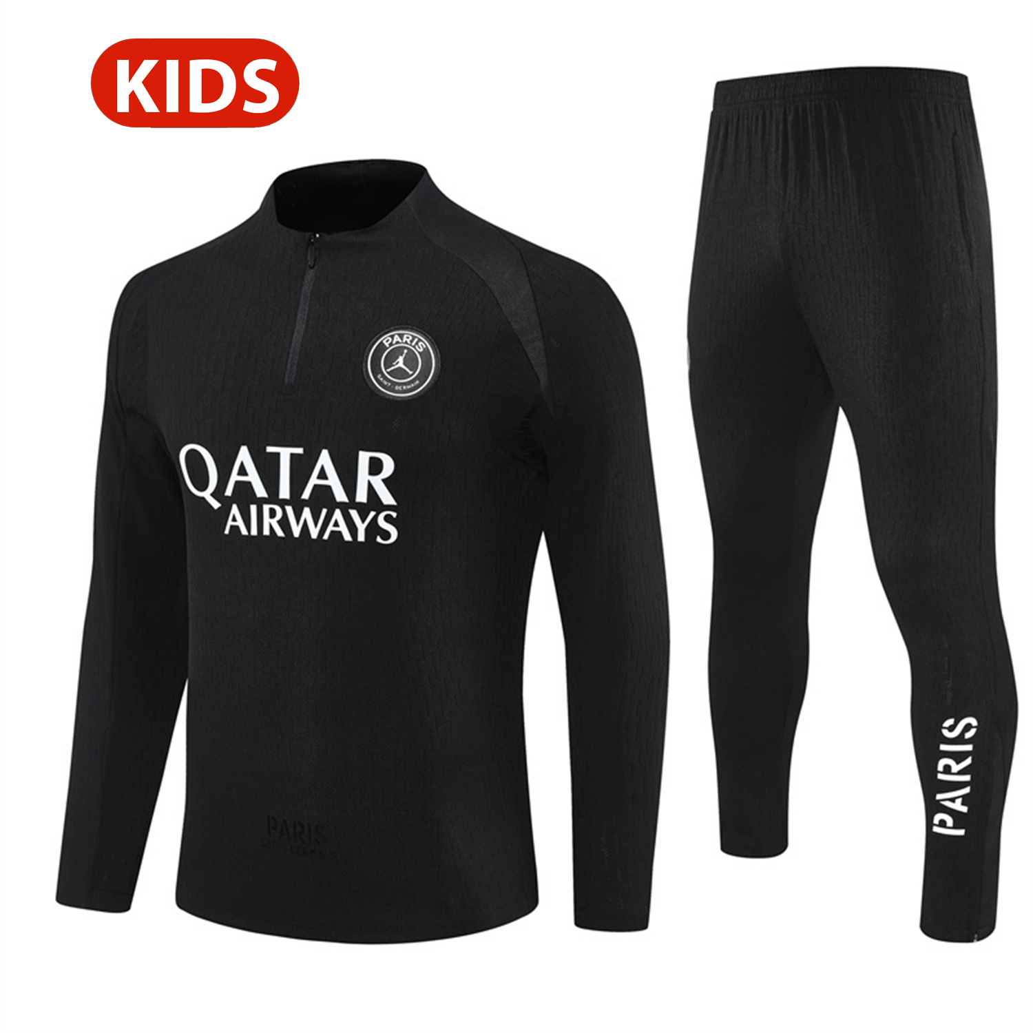 TFK-turbofussballkit-Paris Saint-Germain PSG 25-26 Jordan Kids Long Sleeve Training Set - Pure Black Top & Pants